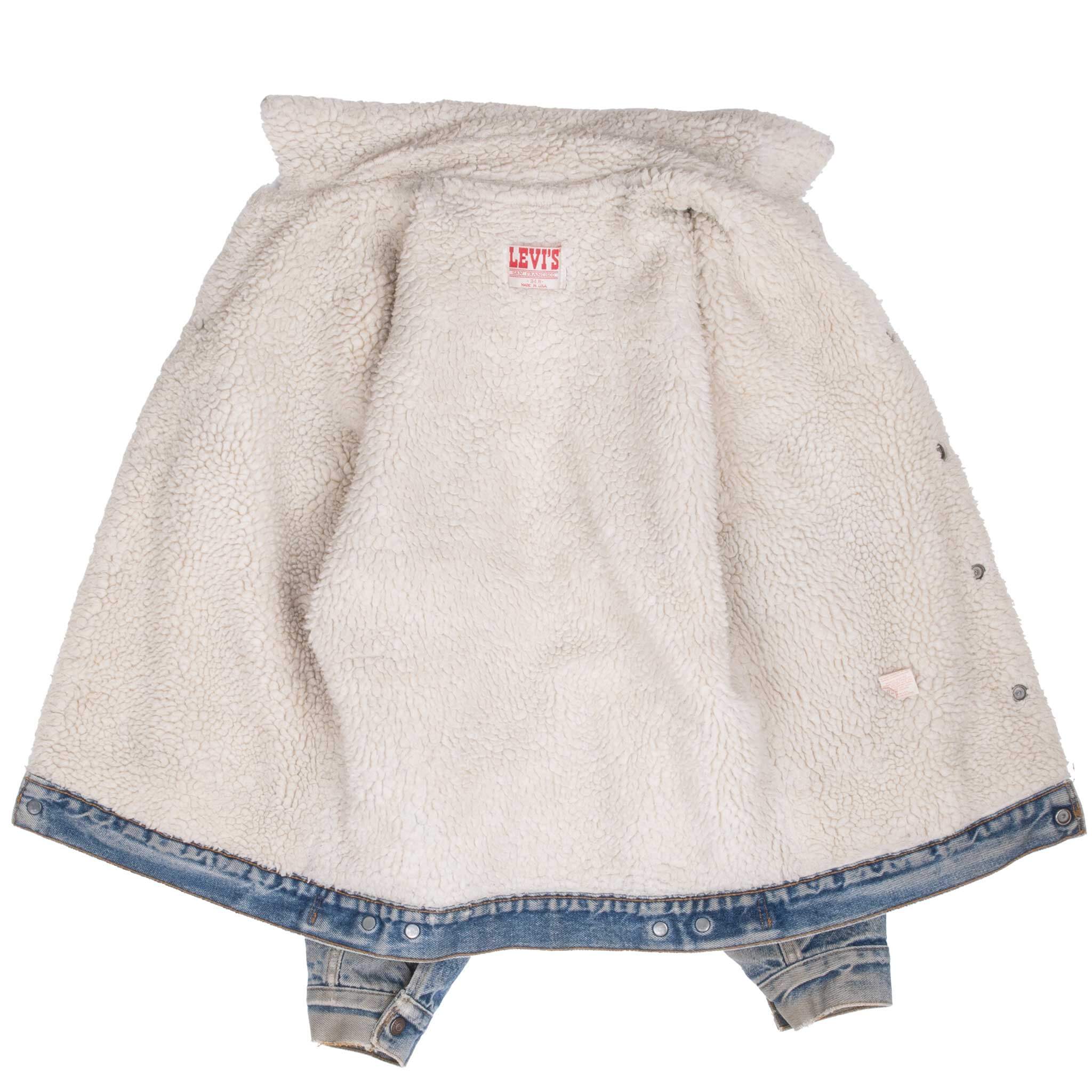 VINTAGE LEVIS SHERPA TRUCKER DENIM JACKET 1980S SIZE 34R XS MADE IN USA