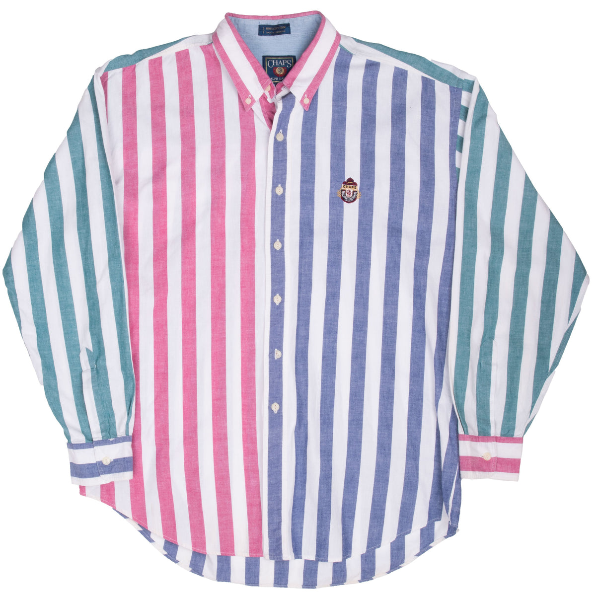 Full front view of Chaps Ralph Lauren multicolor striped long-sleeve shirt
