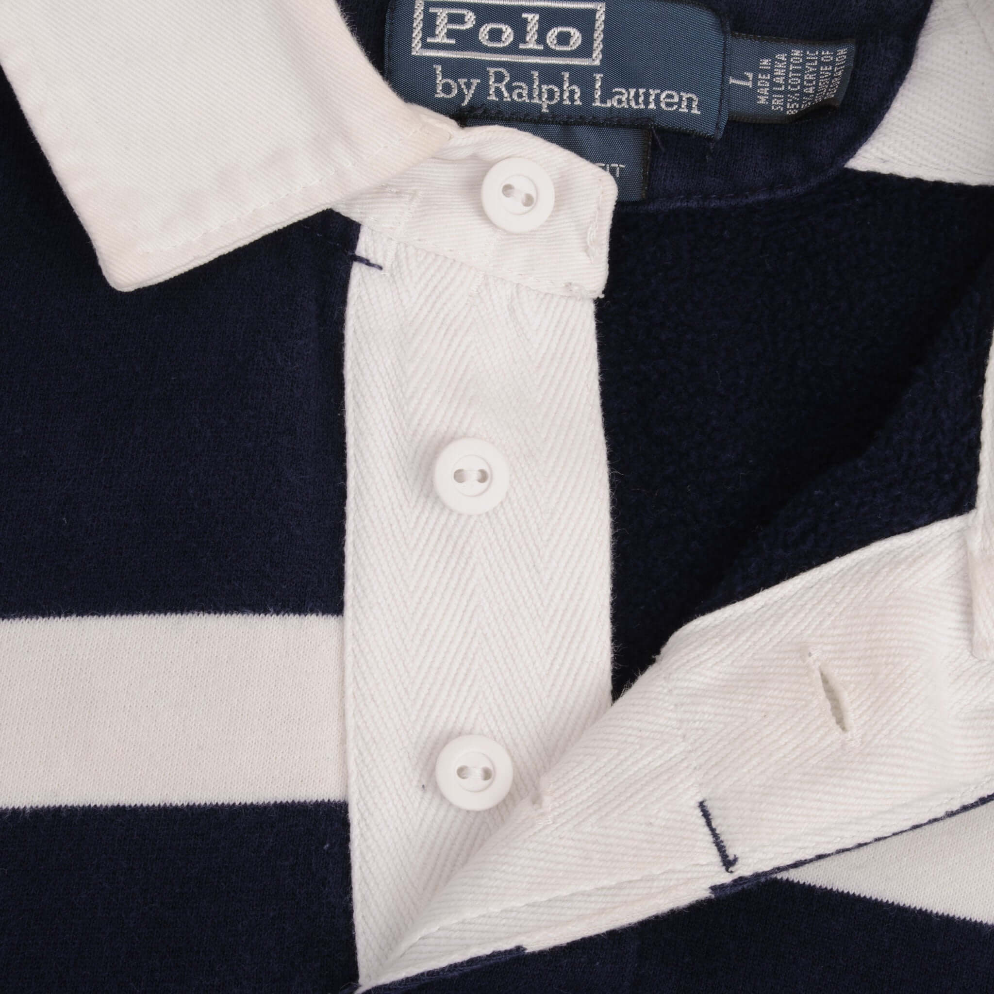 Vintage Ralph Lauren Blue & White Striped Rugby Polo Shirt 1990S Size Large