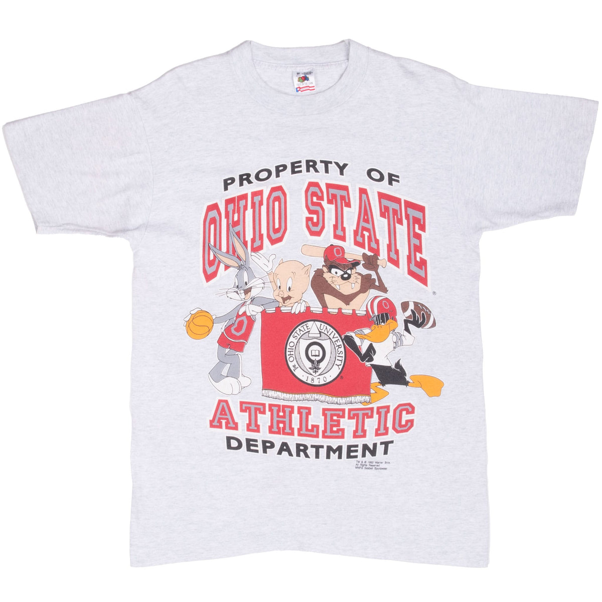 Vintage Ohio State Looney Tunes Taz, Buggs Bunny, Daffy Duck, Porky Tee Shirt 1992 Size Medium Made In Usa