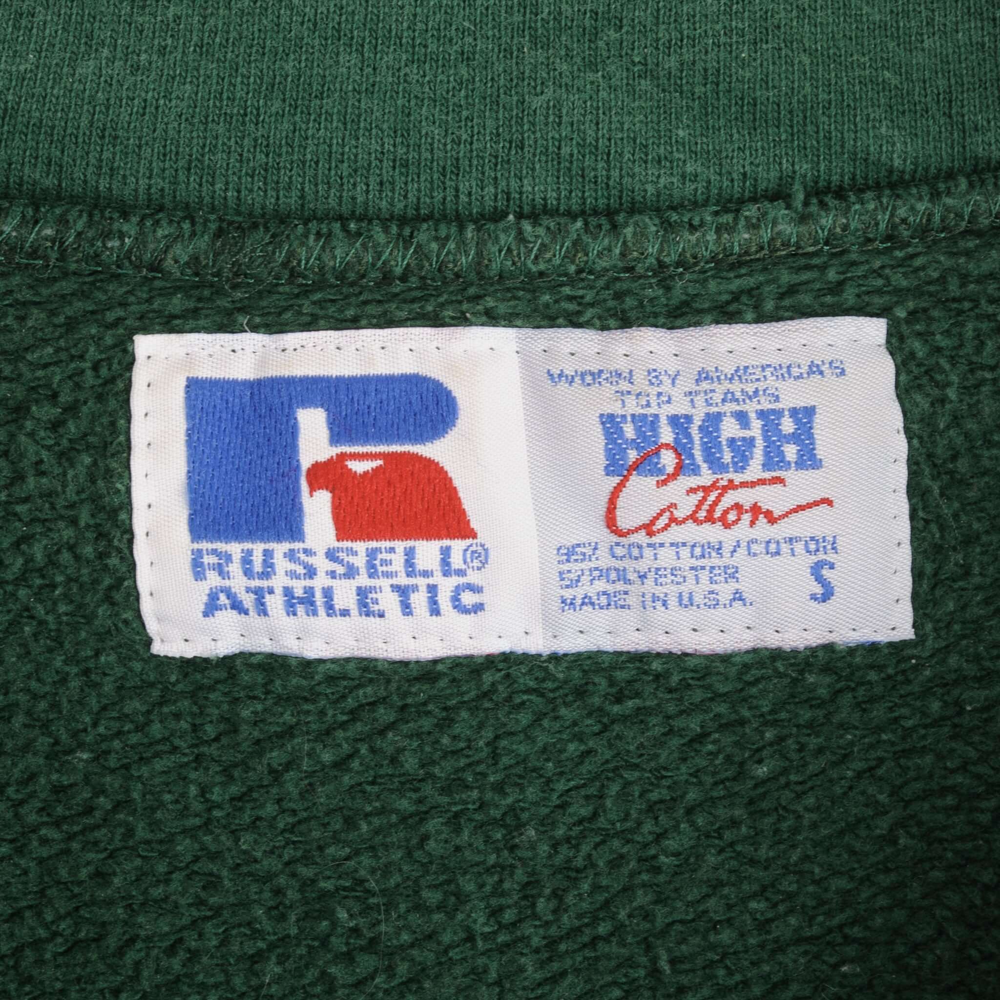 Vintage Quarter 1/4 Zip Pine Green Russell Sweatshirt 1990S Size Small Made In USA