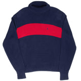 Vintage Ralph Lauren Blue & Red Turtle Neck Knit Sweater Xl 1990S