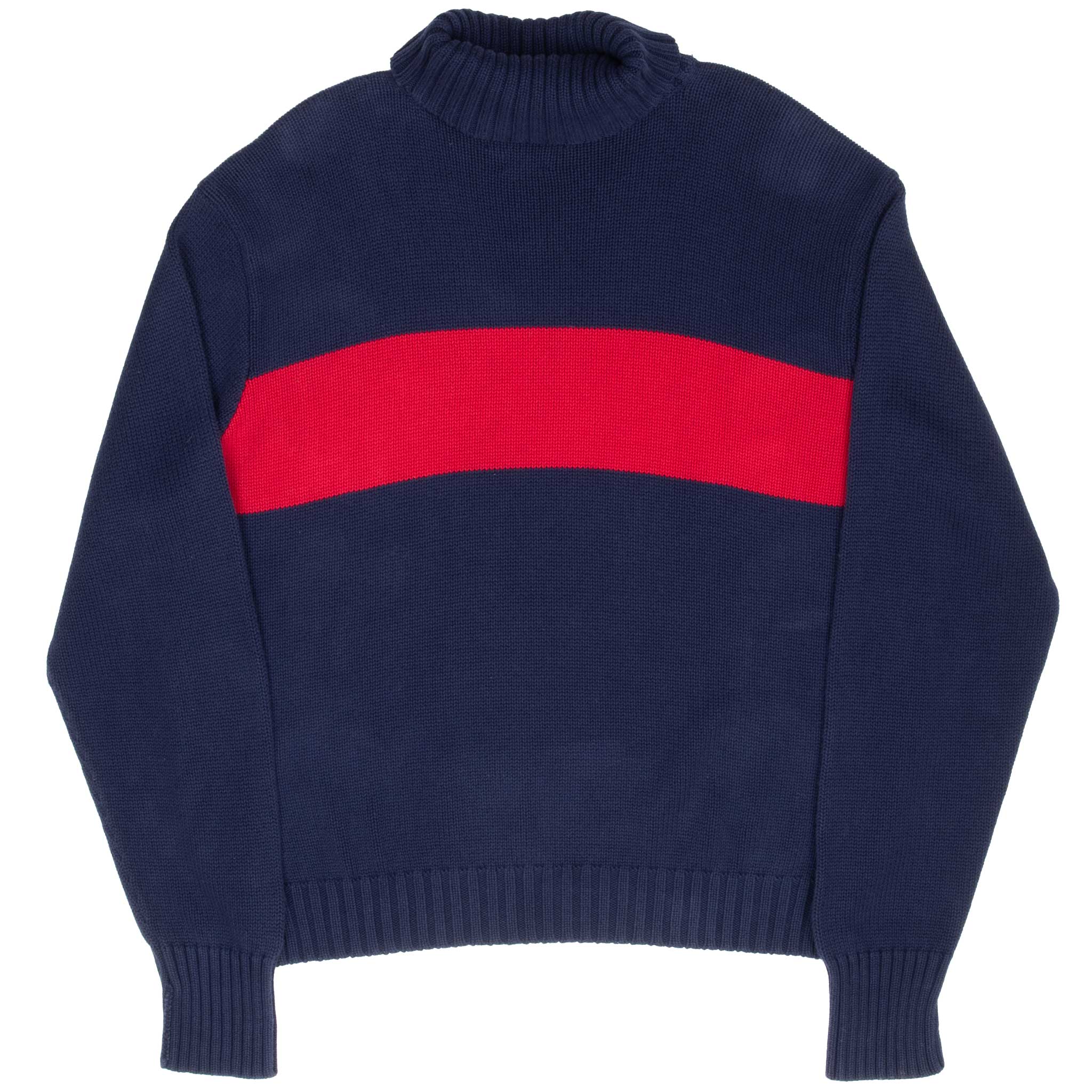 Vintage Ralph Lauren Blue & Red Turtle Neck Knit Sweater Xl 1990S
