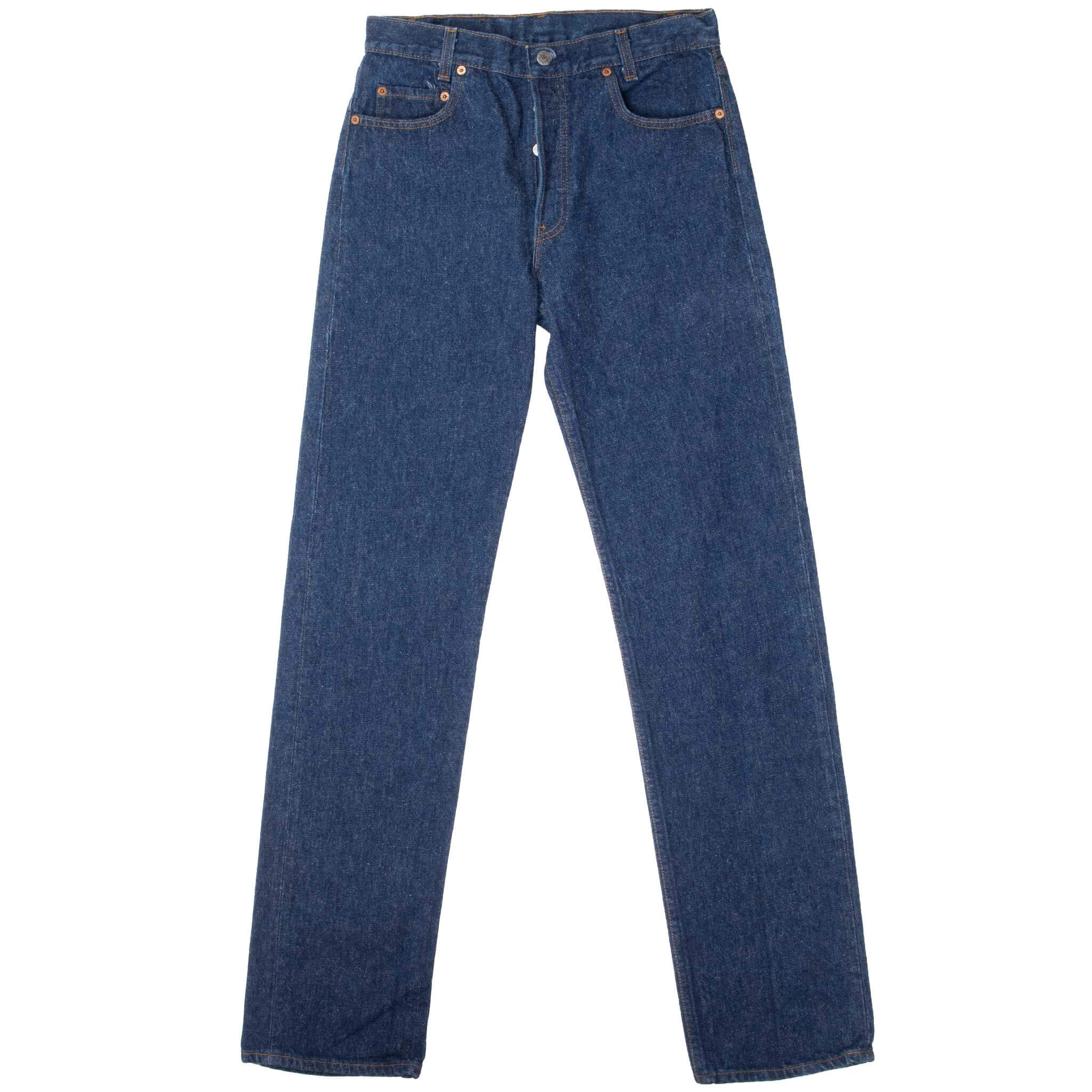 Beautiful Indigo Levis 701 Student Fit Indigo Jeans 1980S Made in USA with a Dark blue wash.
Size on Tag 31X34 Actual size 29X34
Back Button #545