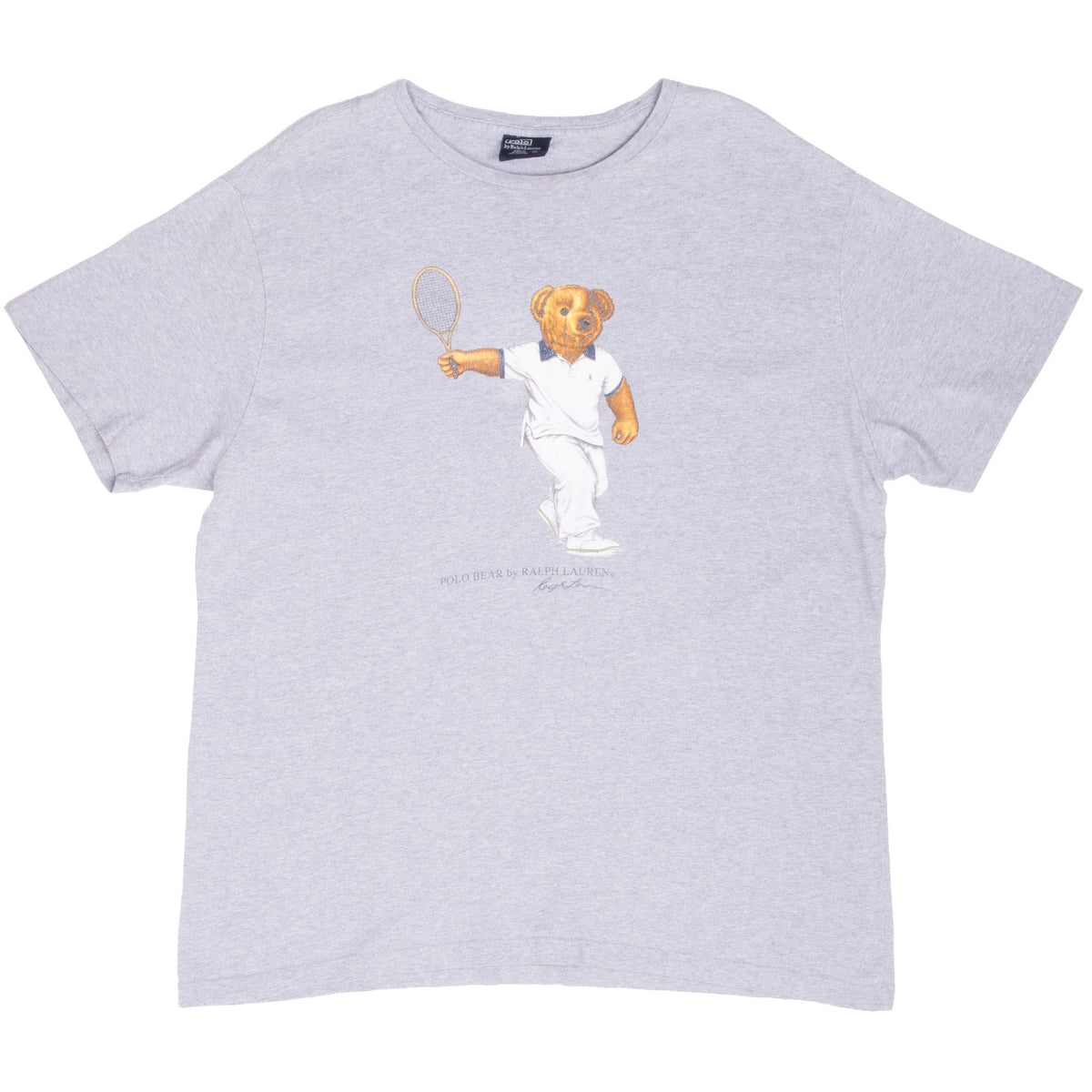 Vintage Ralph Lauren Polo Bear Tennis Grey Tee Shirt 1990S Size Large