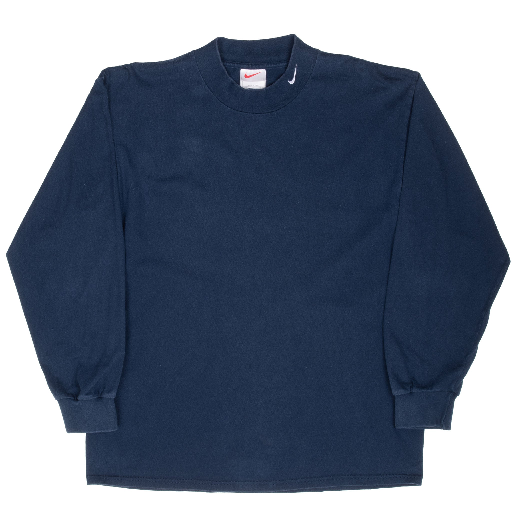 VINTAGE NIKE NAVY BLUE LONG SLEEVE TURTLE NECK TEE SHIRT 1990S LARGE MADE IN USA