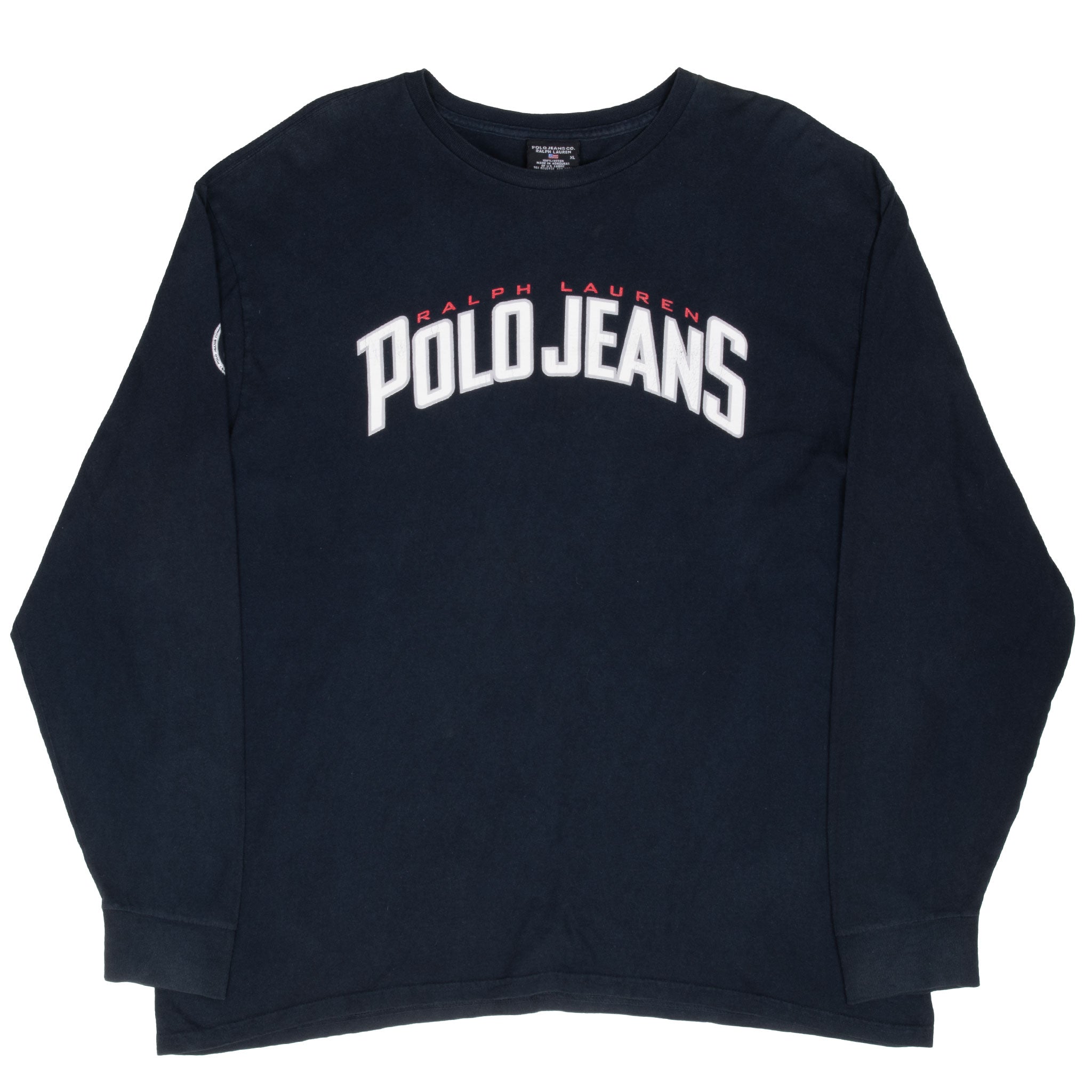 Vintage Ralph Lauren Polo Jeans Navy Blue Long Sleeve Tee Shirt 1990S Size XL Made In Usa