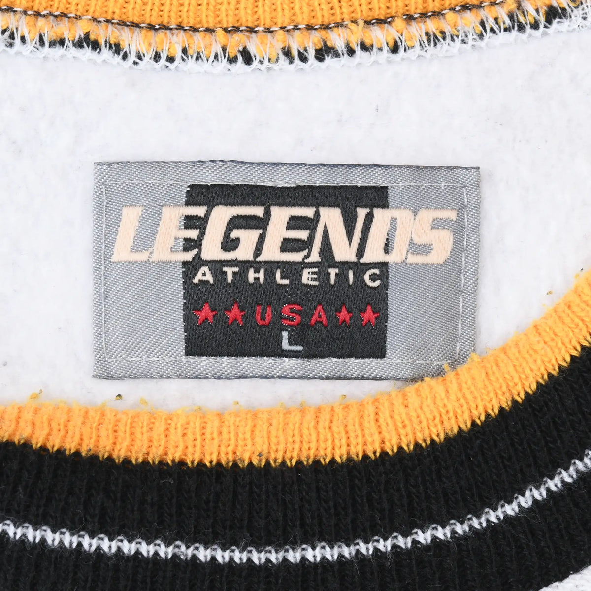 Legends Athletic USA size L neck label inside Steelers sweatshirt