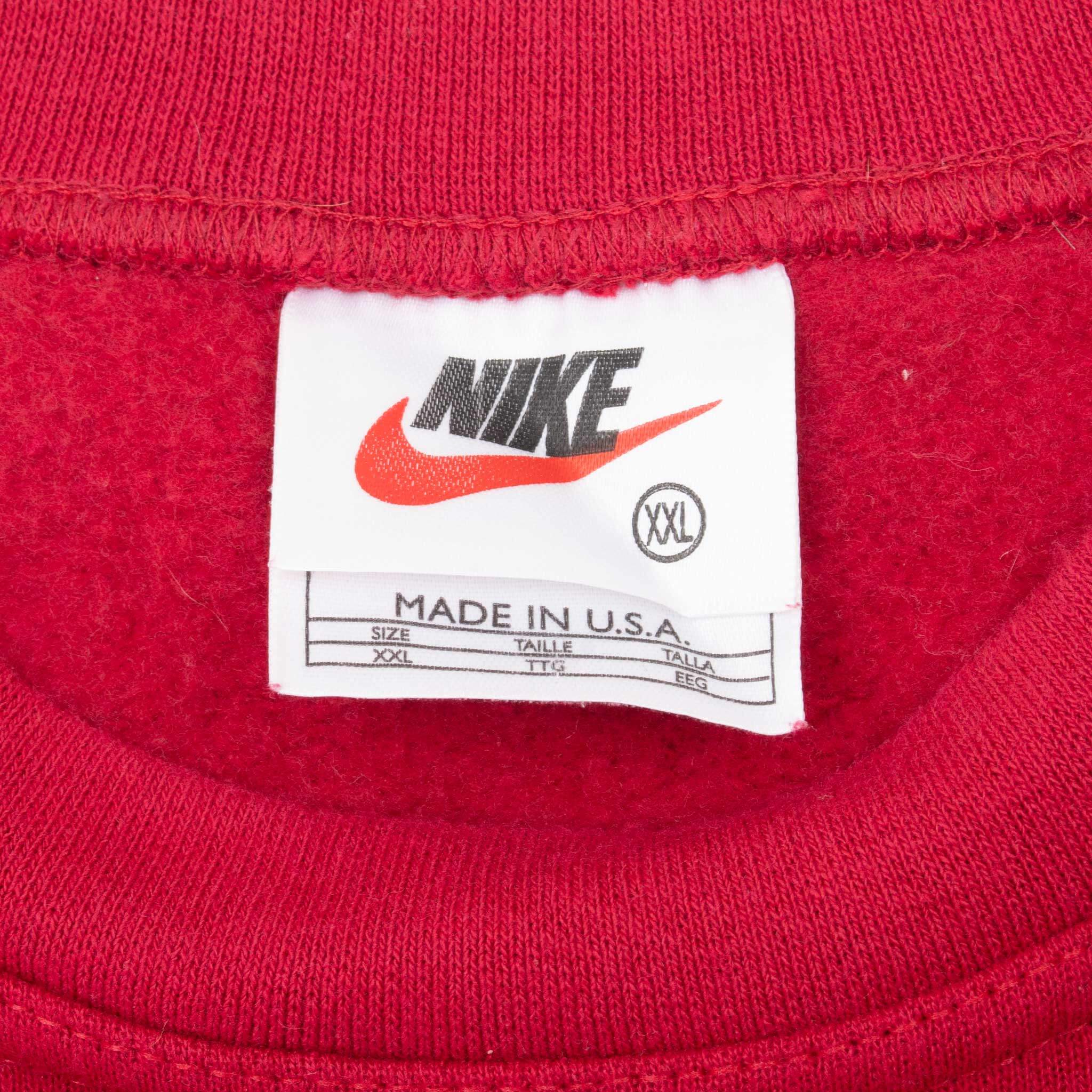 Vintage Nike Big Swoosh Red Sweatshirt 1990S Size 2XL Made In Usa