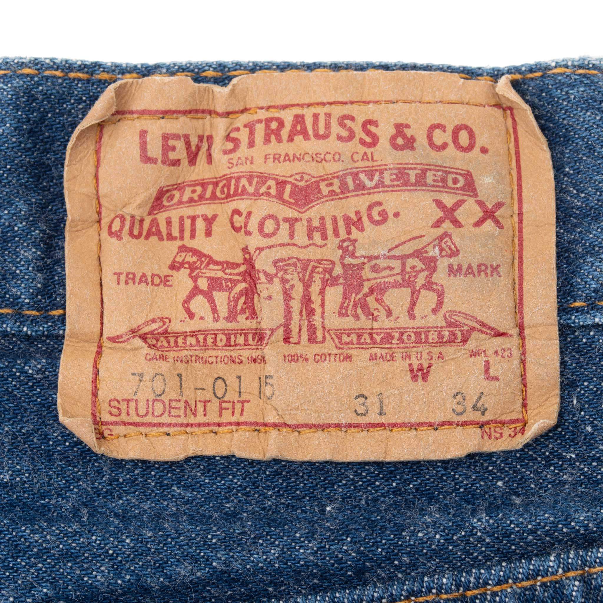 Beautiful Indigo Levis 701 Student Fit Indigo Jeans 1980S Made in USA with a Dark blue wash.
Size on Tag 31X34 Actual size 29X34
Back Button #545