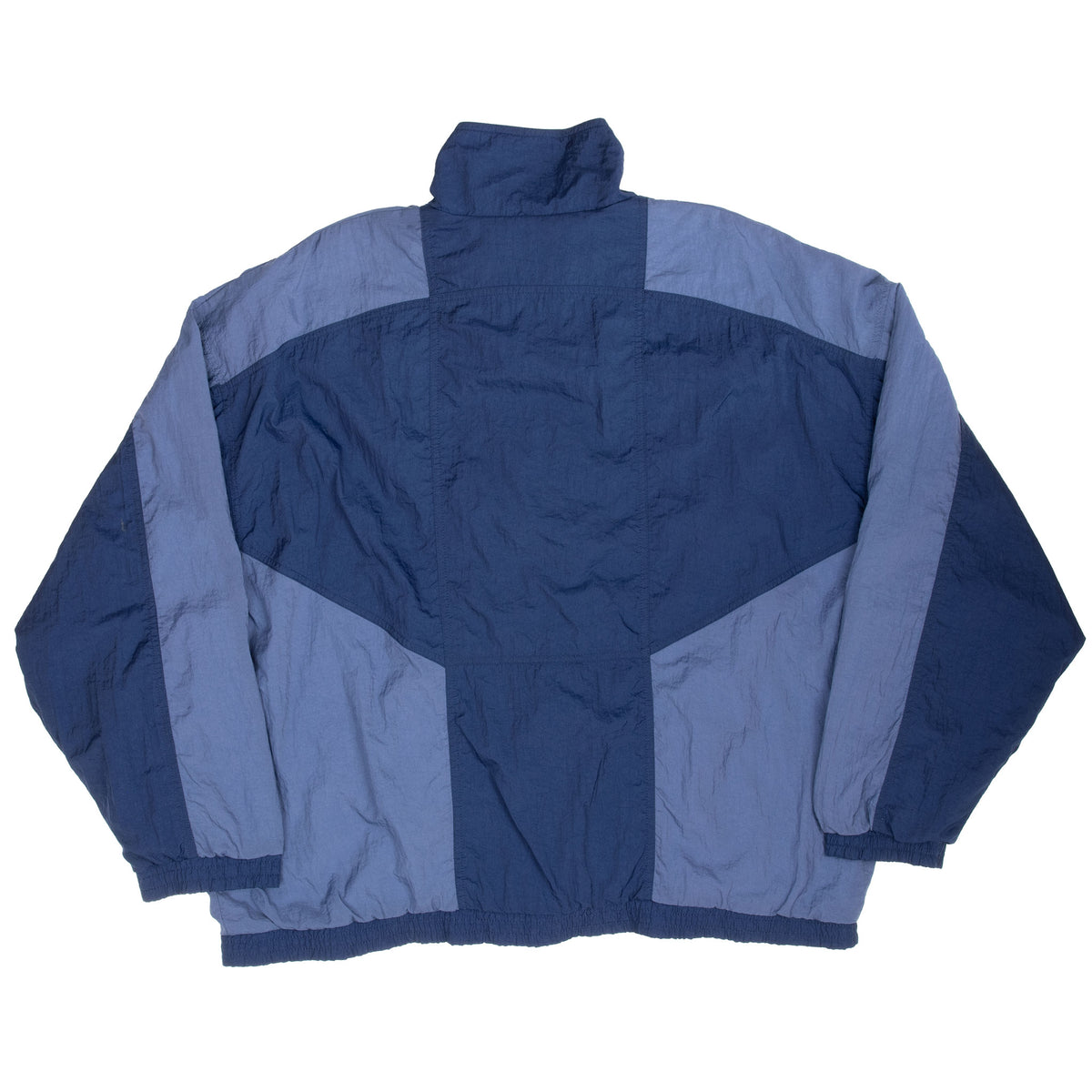 Back of blue Nike Air windbreaker with contrasting curved shoulder and sleeve panels