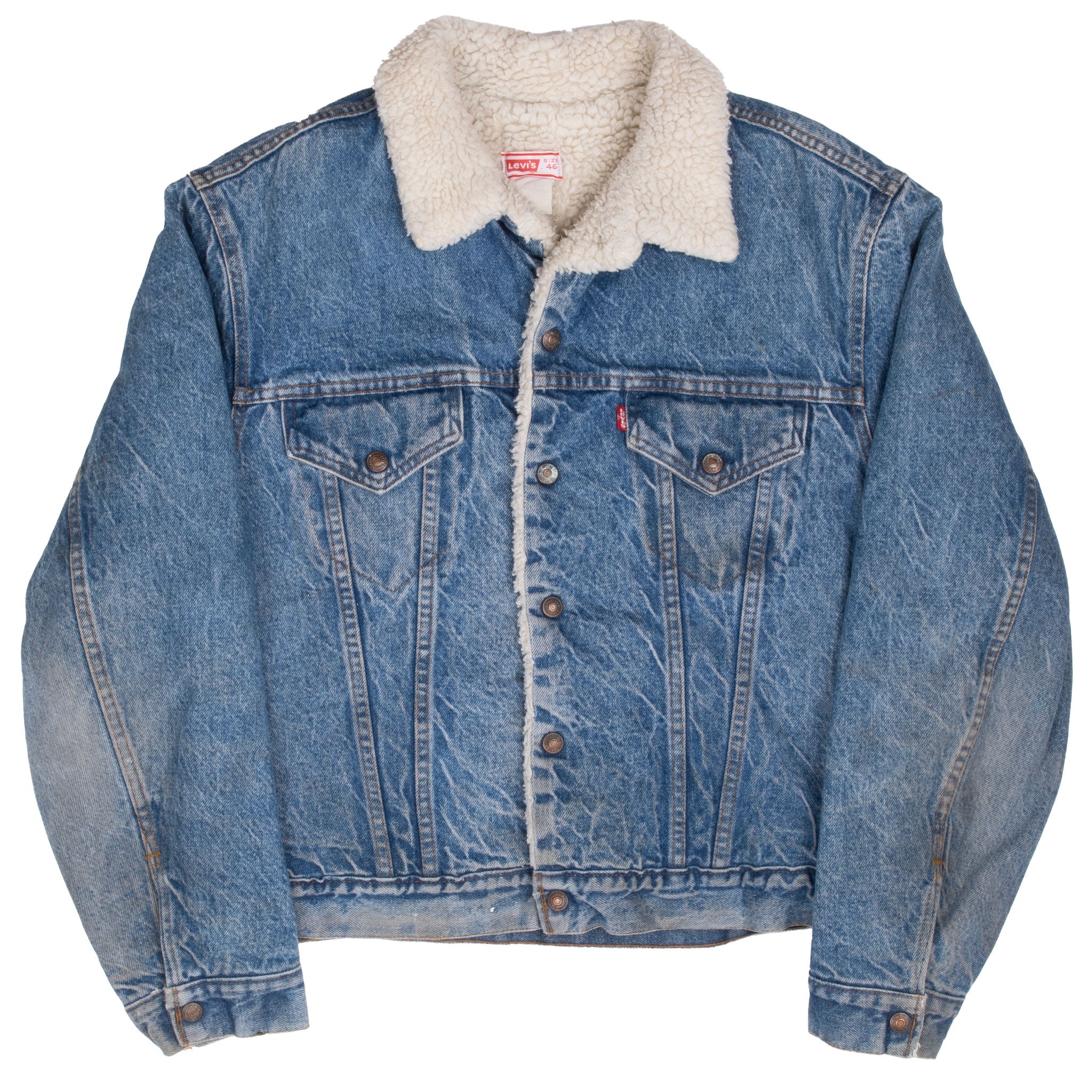 Vintage Levis Sherpa Trucker Denim Jacket 2 Pockets 1970S Size 46 Made In Usa