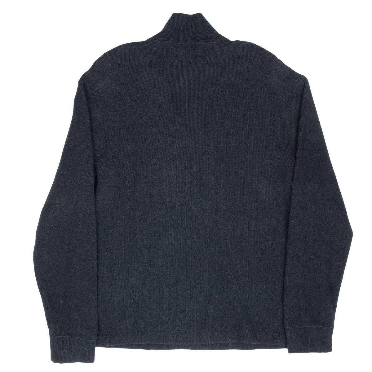 Back of dark grey Polo Ralph Lauren quarter-zip sweater
