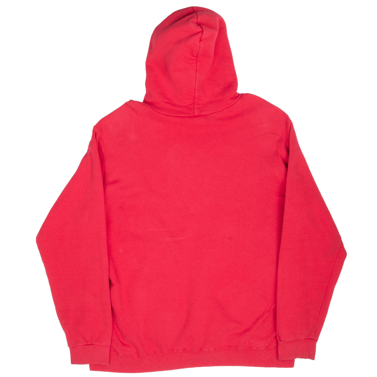 Back view of plain red Nike pullover hoodie