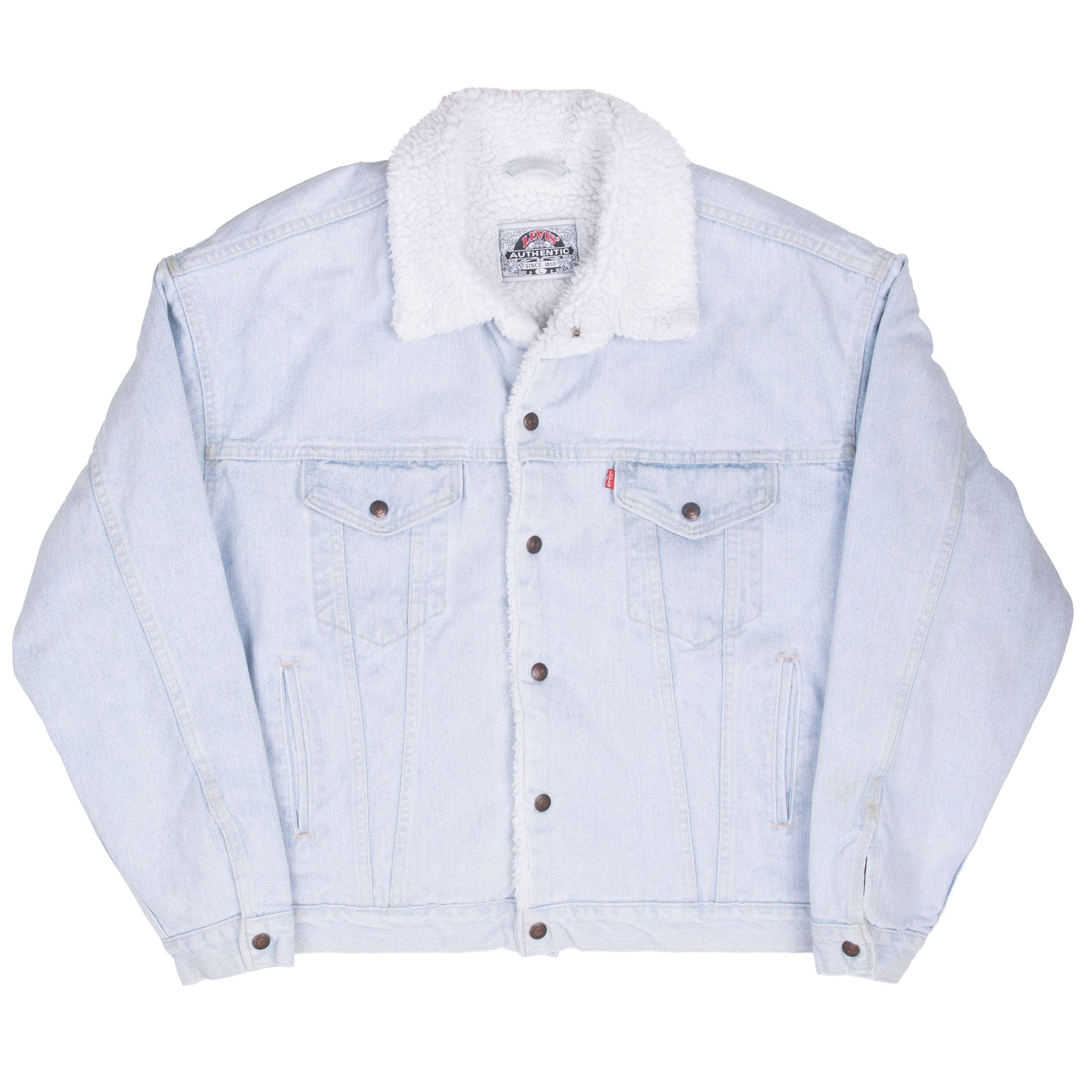 Vintage Levis Sherpa Trucker Blue Light Wash Denim Jacket 1980S Size Large Made In Usa