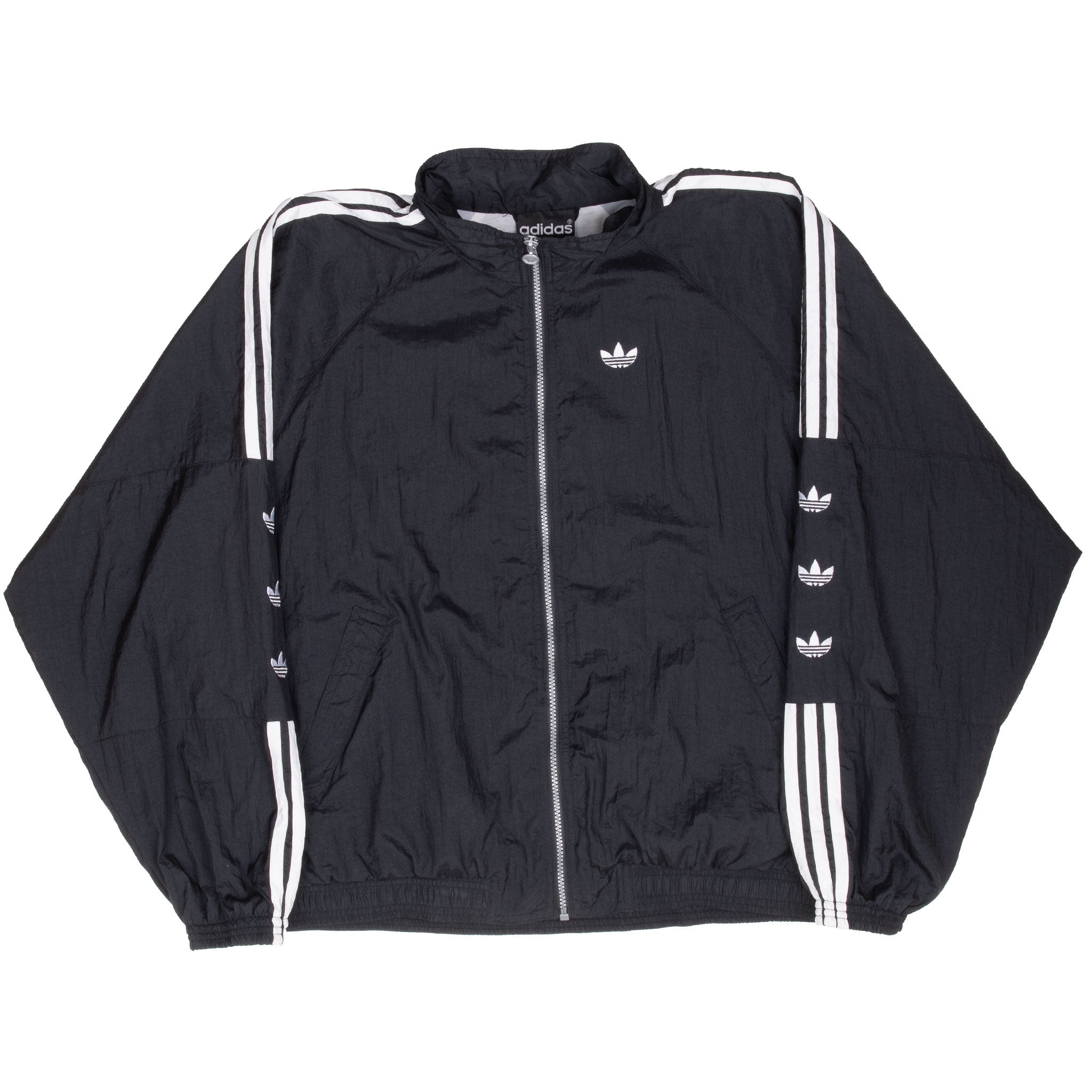 Vintage Adidas Black 3 Stripes Windbreaker Jacket 1990S Size XL