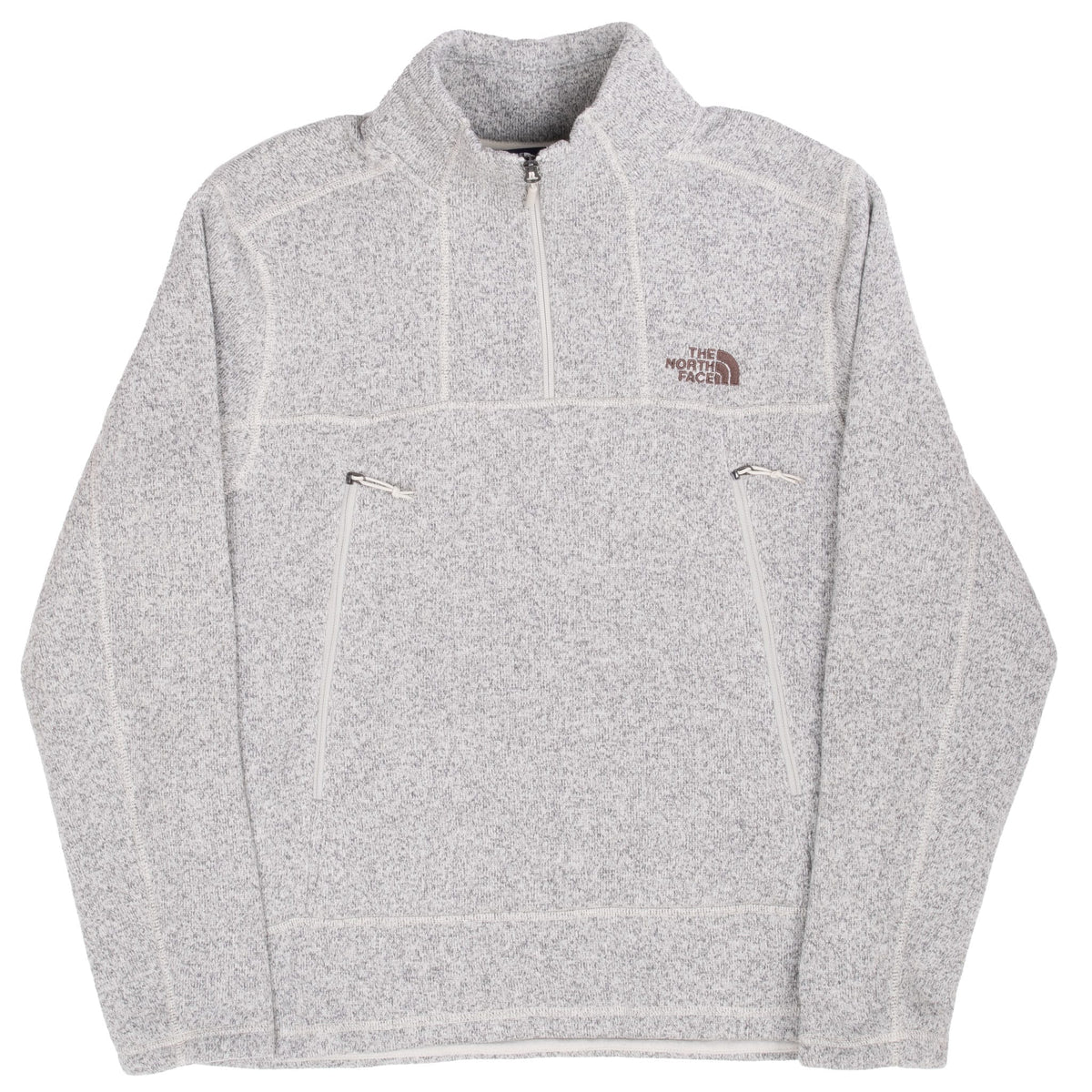 Full front view of The North Face Gordon Lyons grey quarter-zip jacket