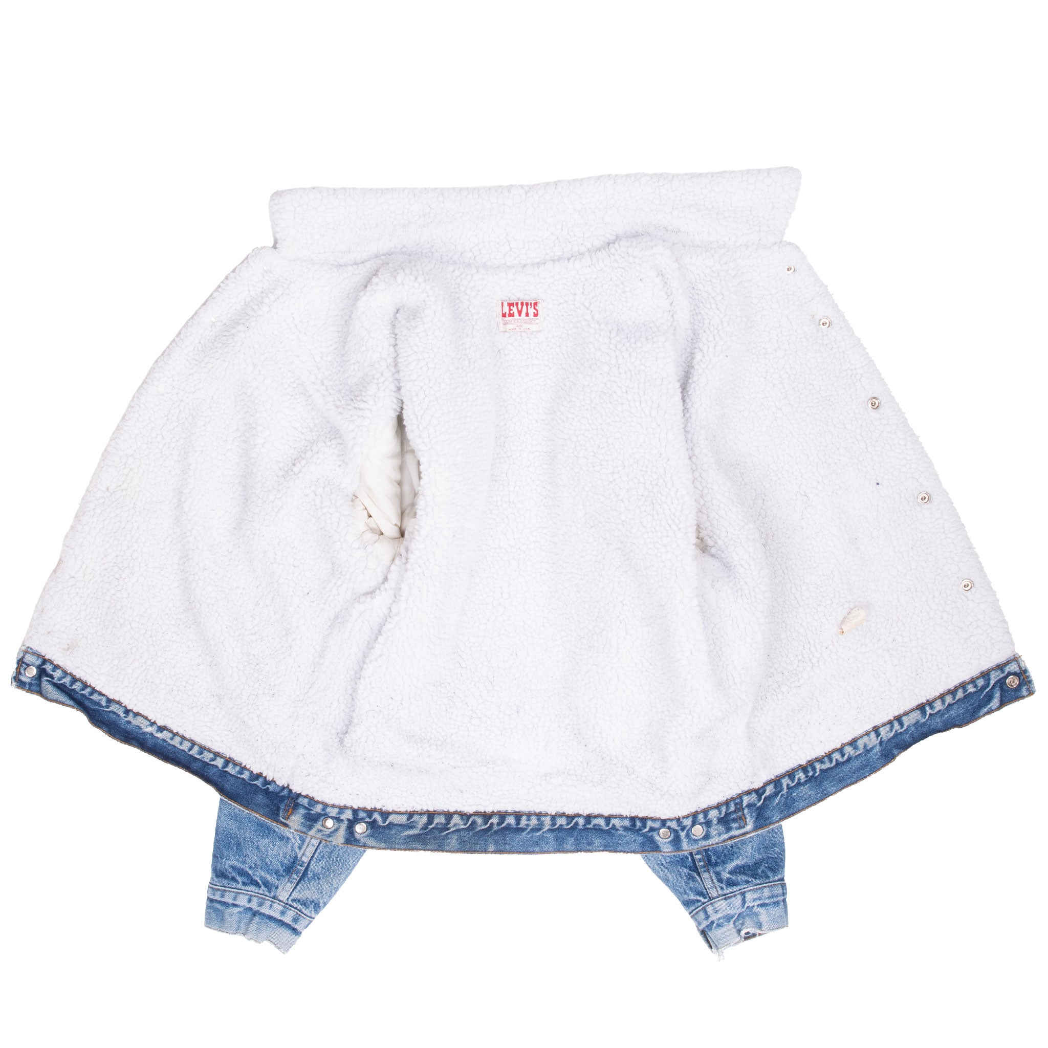 Vintage Levis Sherpa Trucker Blue Denim Jacket 1980S Size 42R Made In Usa