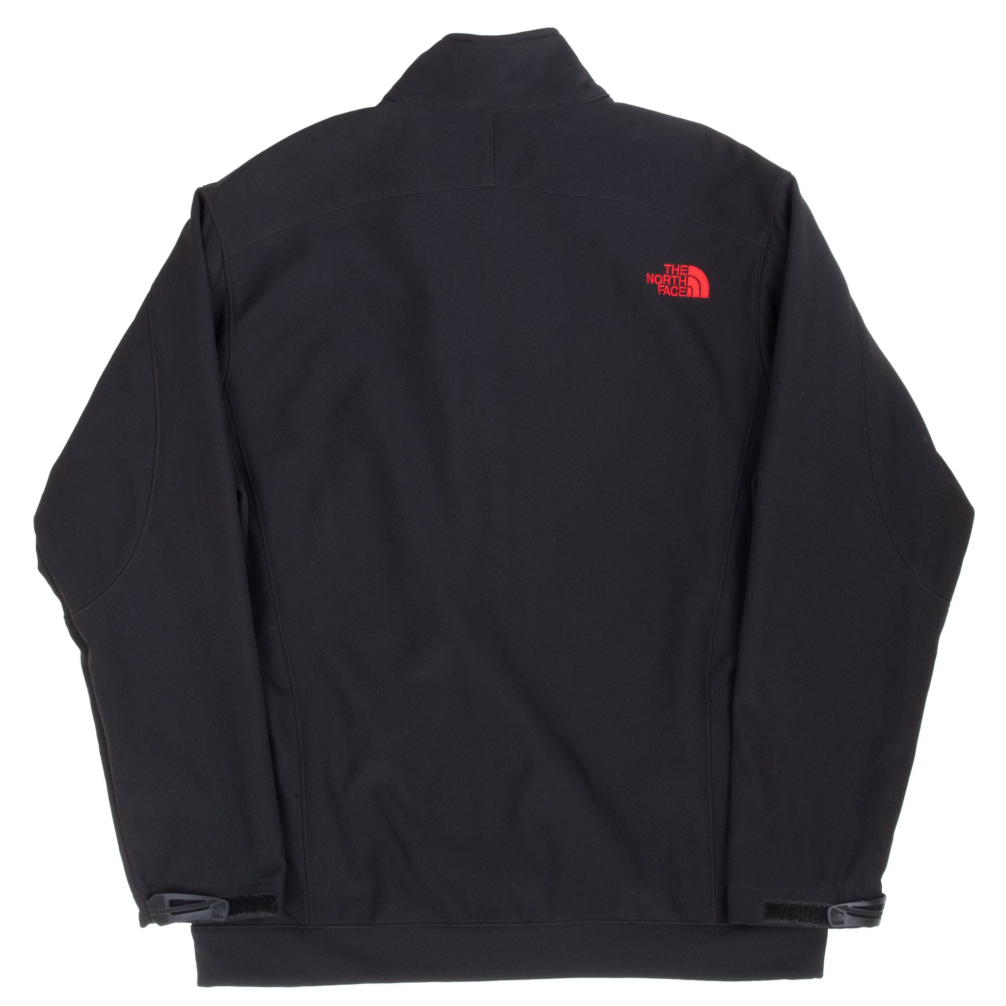 Back of black The North Face WindWall fleece jacket with red embroidered upper-back logo