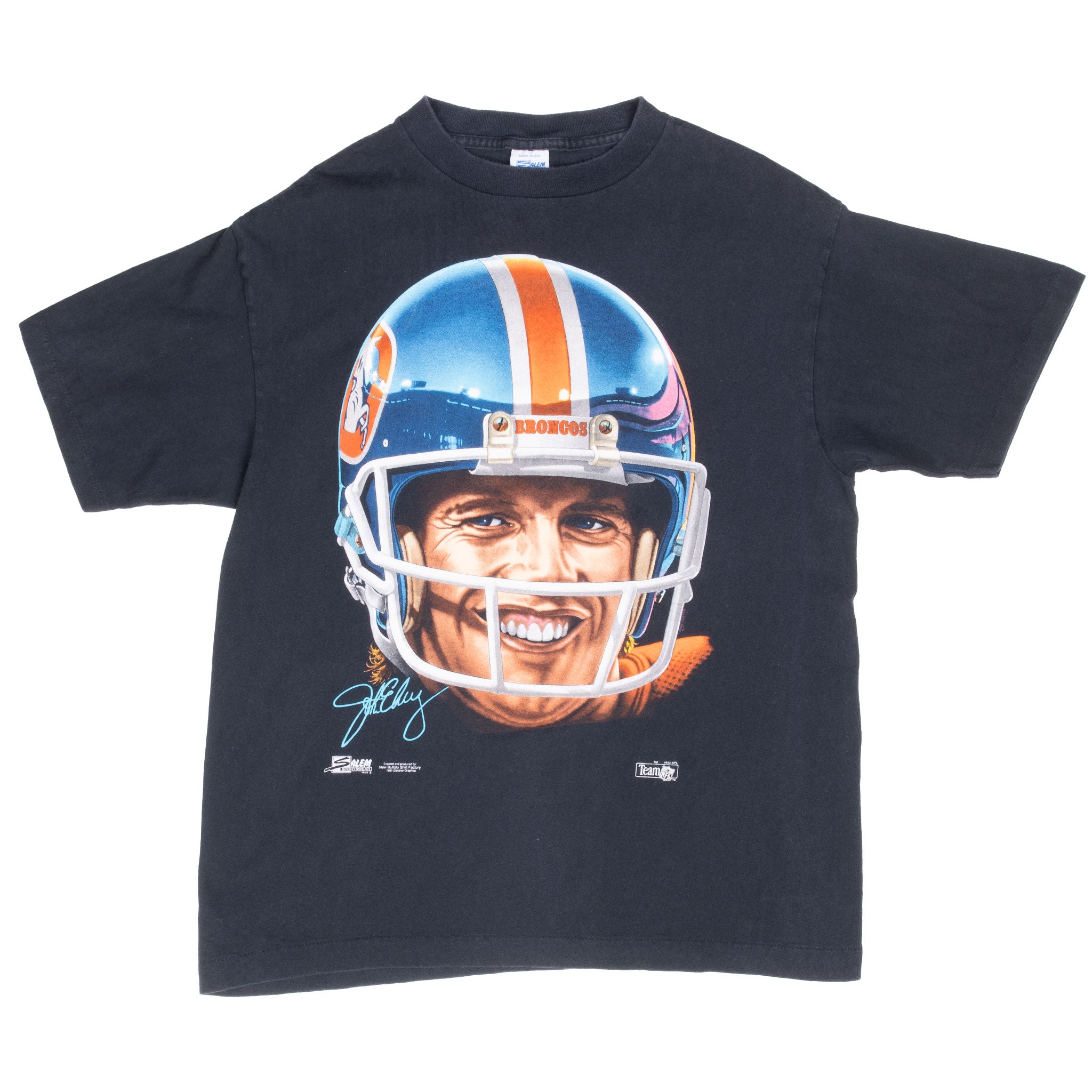 Vintage Nfl Denver Broncos John Elway 1992 Tee Shirt Size Large Made In Usa With Single Stitch Sleeves