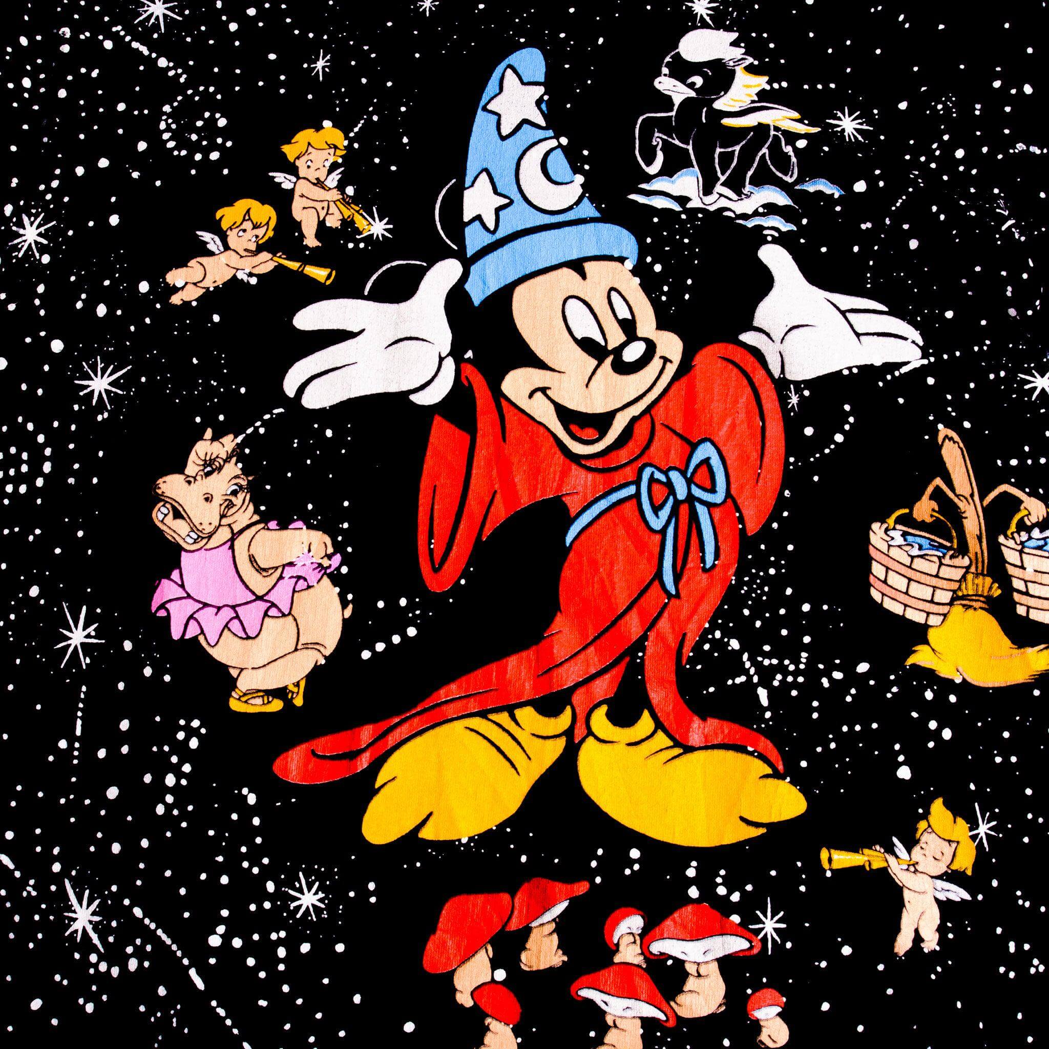 Vintage Disney Fantasia 50 Years Anniversary With Mickey Mouse As The Sorcerer Long Sleeve Tee Shirt 1990's Size Medium Made In USA.