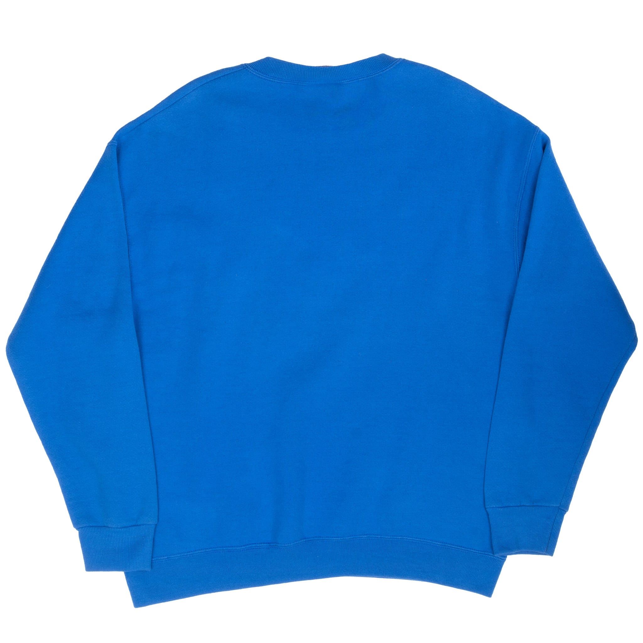Back of blue Buffalo Bills crewneck sweatshirt with ribbed cuffs and hem
