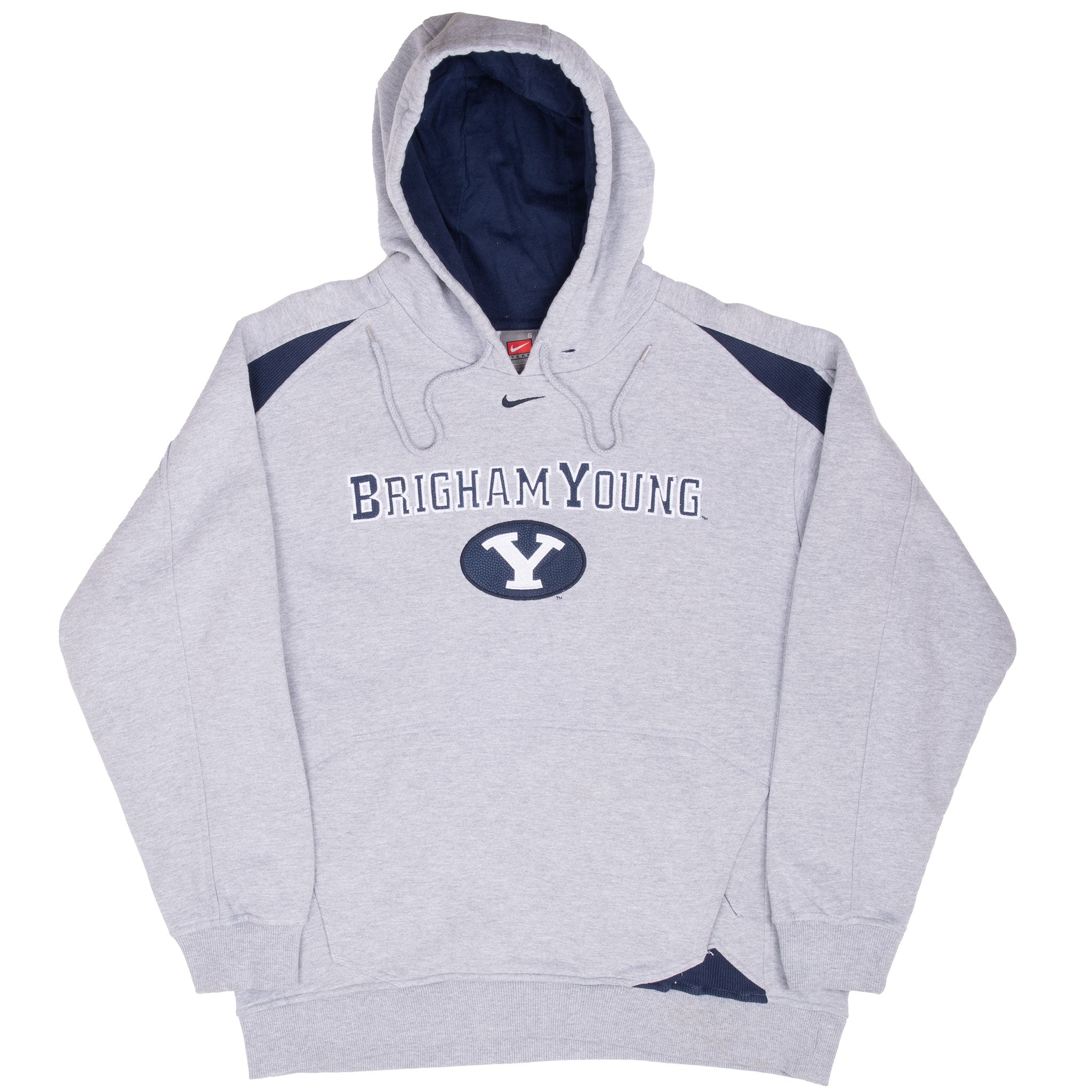 Vintage Nike Ncaa Byu Brigham Young Grey Hoodie Sweatshirt 2000S Size Small