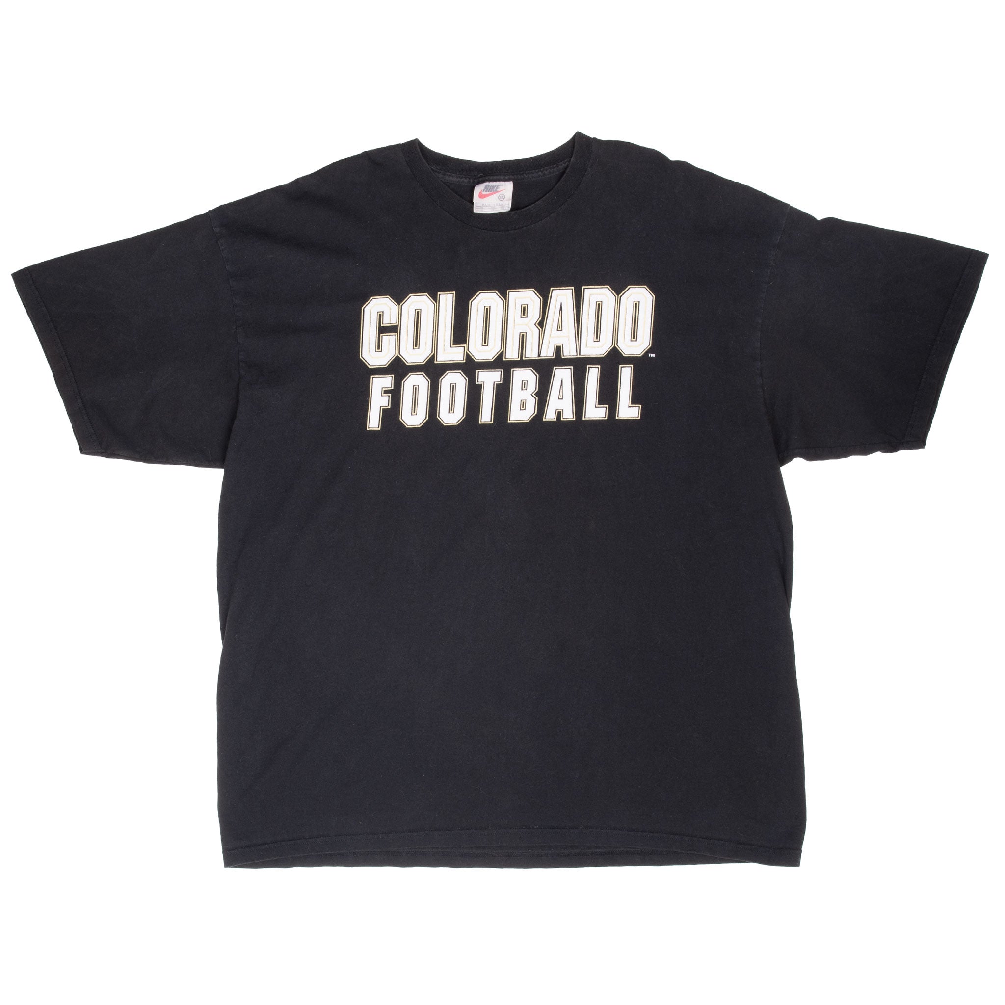 Full front view of black Nike Colorado Buffaloes football T-shirt
