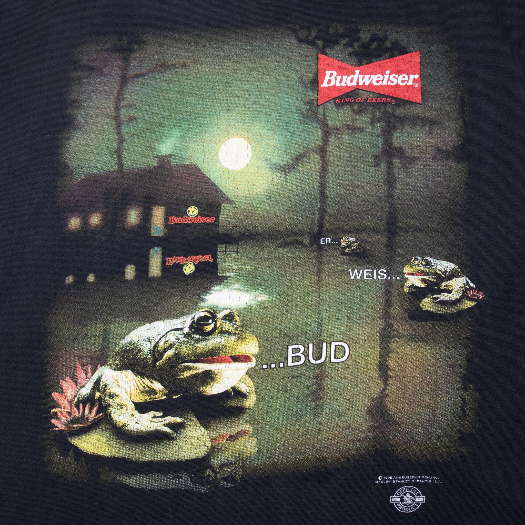 Vintage Budweiser Frog Tee Shirt 1995 Size Large Made In Usa With Single Stitch Sleeves