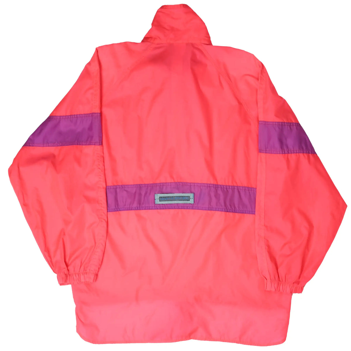 Back of pink Ocean Pacific pullover jacket with purple sleeve and waist bands