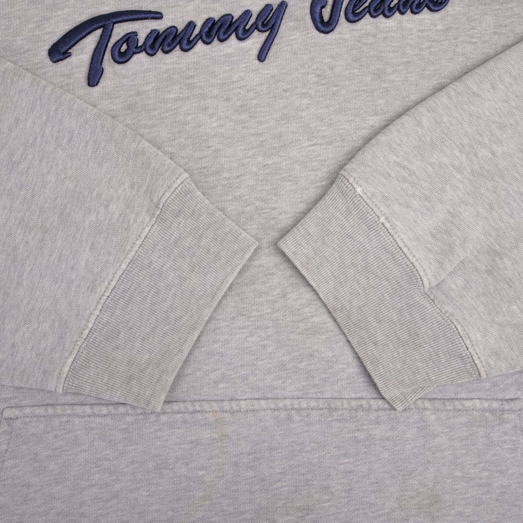 Vintage Tommy Hilfiger Jeans Embroidered Grey Hoodie Sweatshirt Size Large
