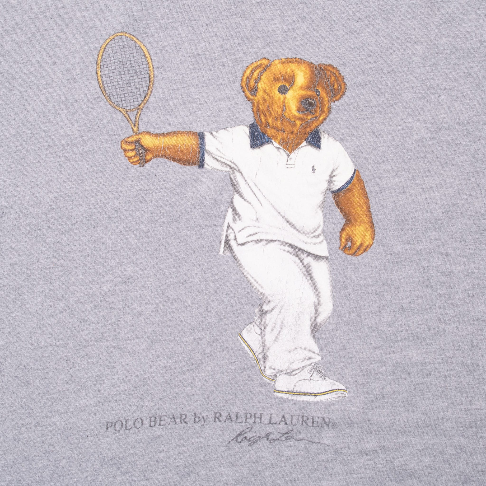 Vintage Ralph Lauren Polo Bear Tennis Grey Tee Shirt 1990S Size Large