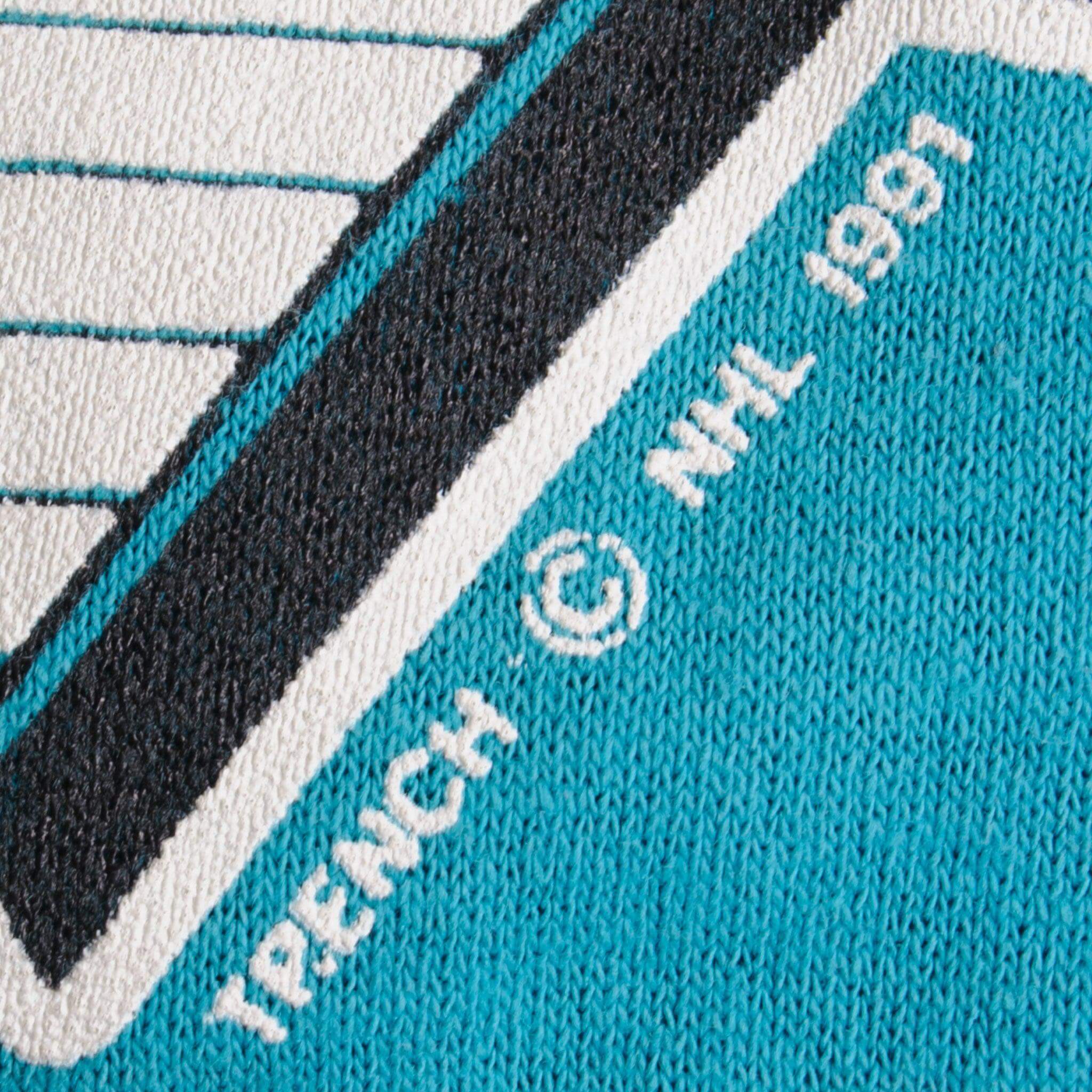 Vintage NHL San Jose Sharks Tee Shirt 1991 Size L With Single Stitch Sleeves. Made In USA. Trench