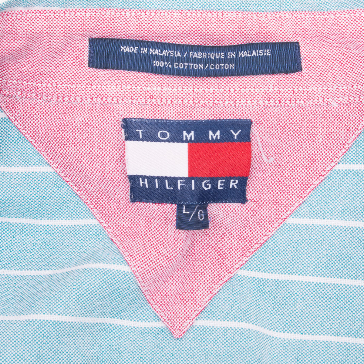 Vintage Tommy Hilfiger Striped Green White Shirt 1990S Size Large