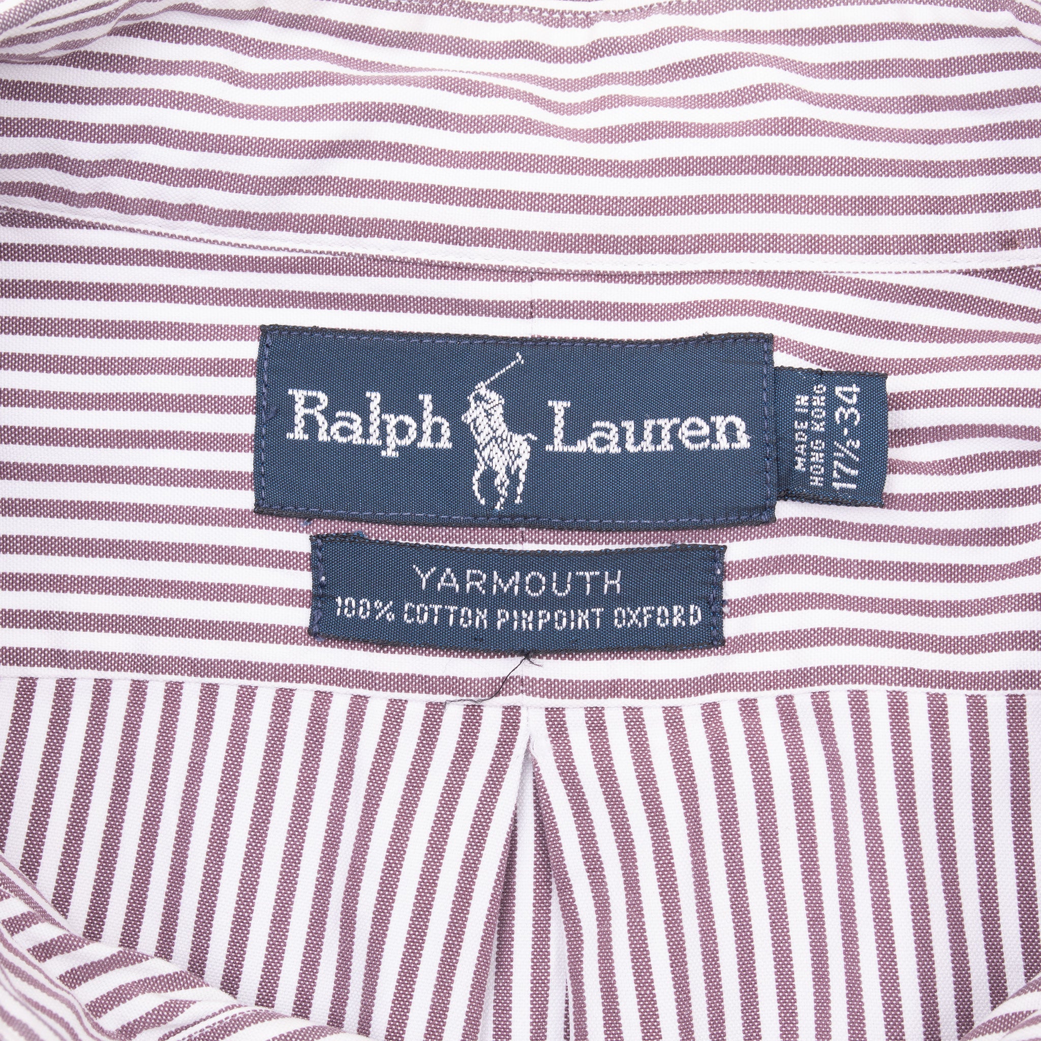 Vintage Ralph Lauren Classic Brown & White Striped Shirt 1990S Size 17 1/2 X 34