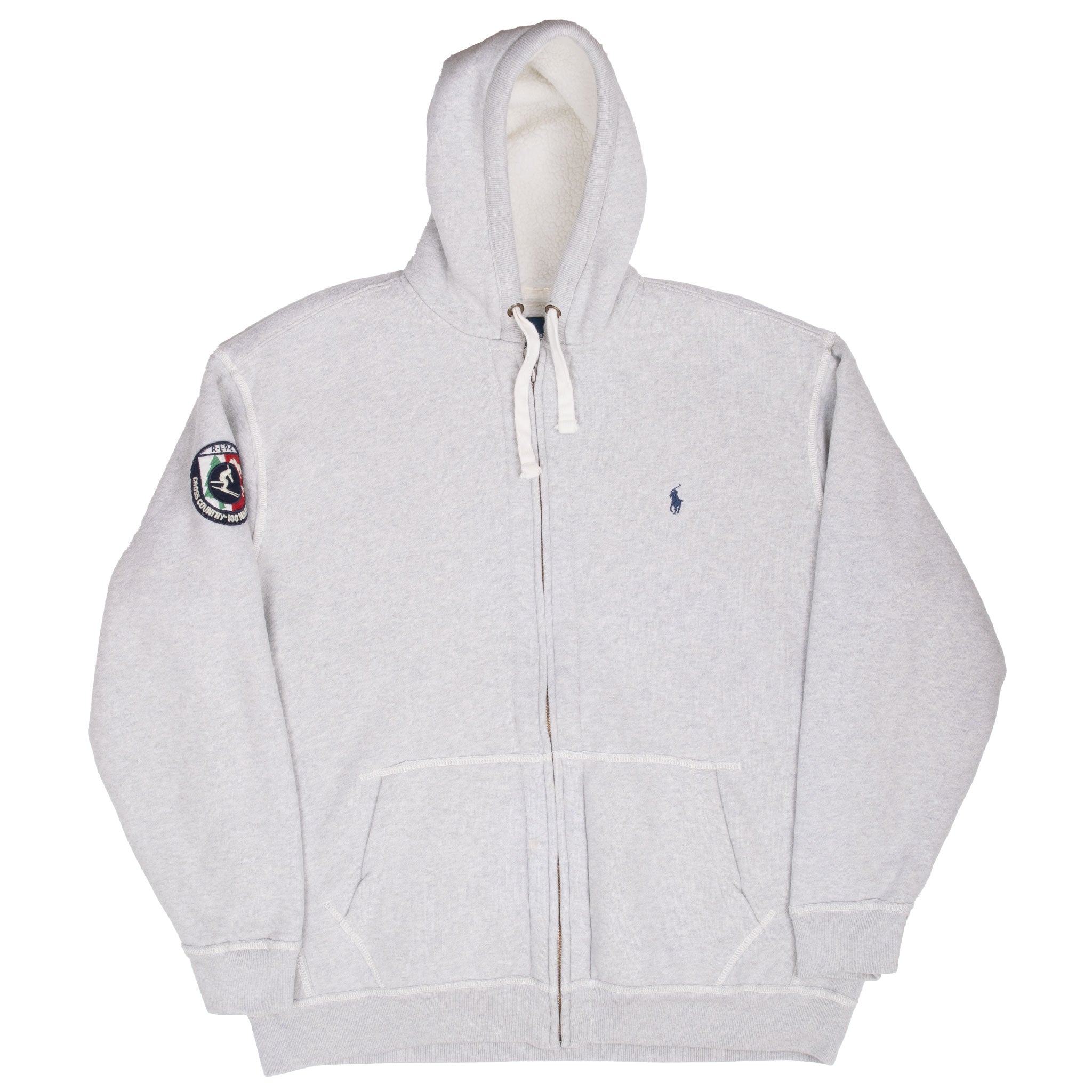 Vintage Polo Ralph Lauren Grey Sherpa Lined Hoodie Sweatshirt 1990S Size 2Xl Tall