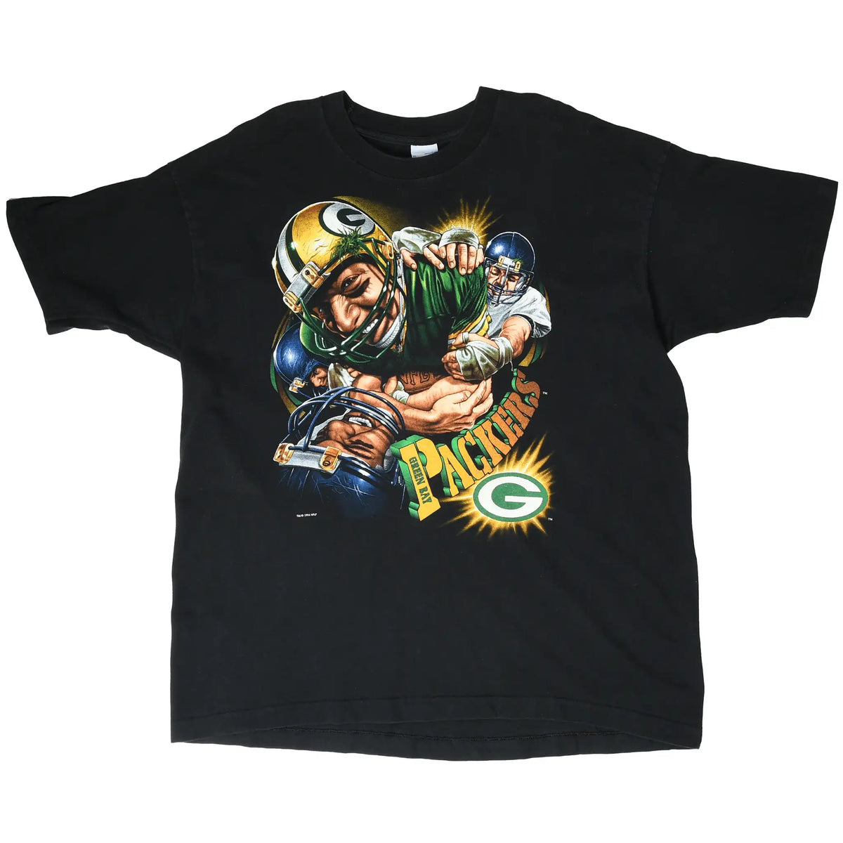 Full front view of black Green Bay Packers graphic T-shirt
