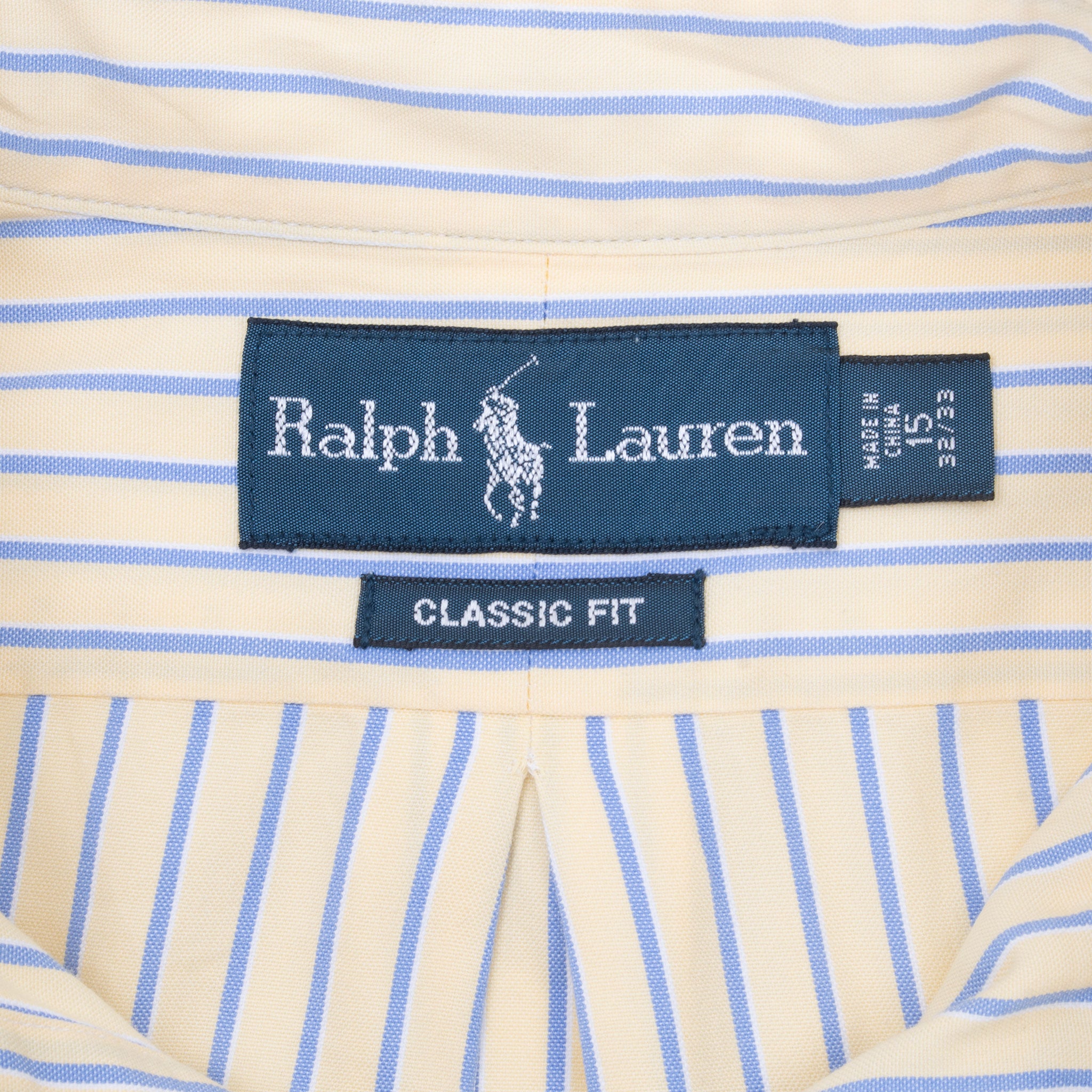Vintage Polo Ralph Lauren Yellow Blue Striped Shirt 1990S Size 15 X 32/33