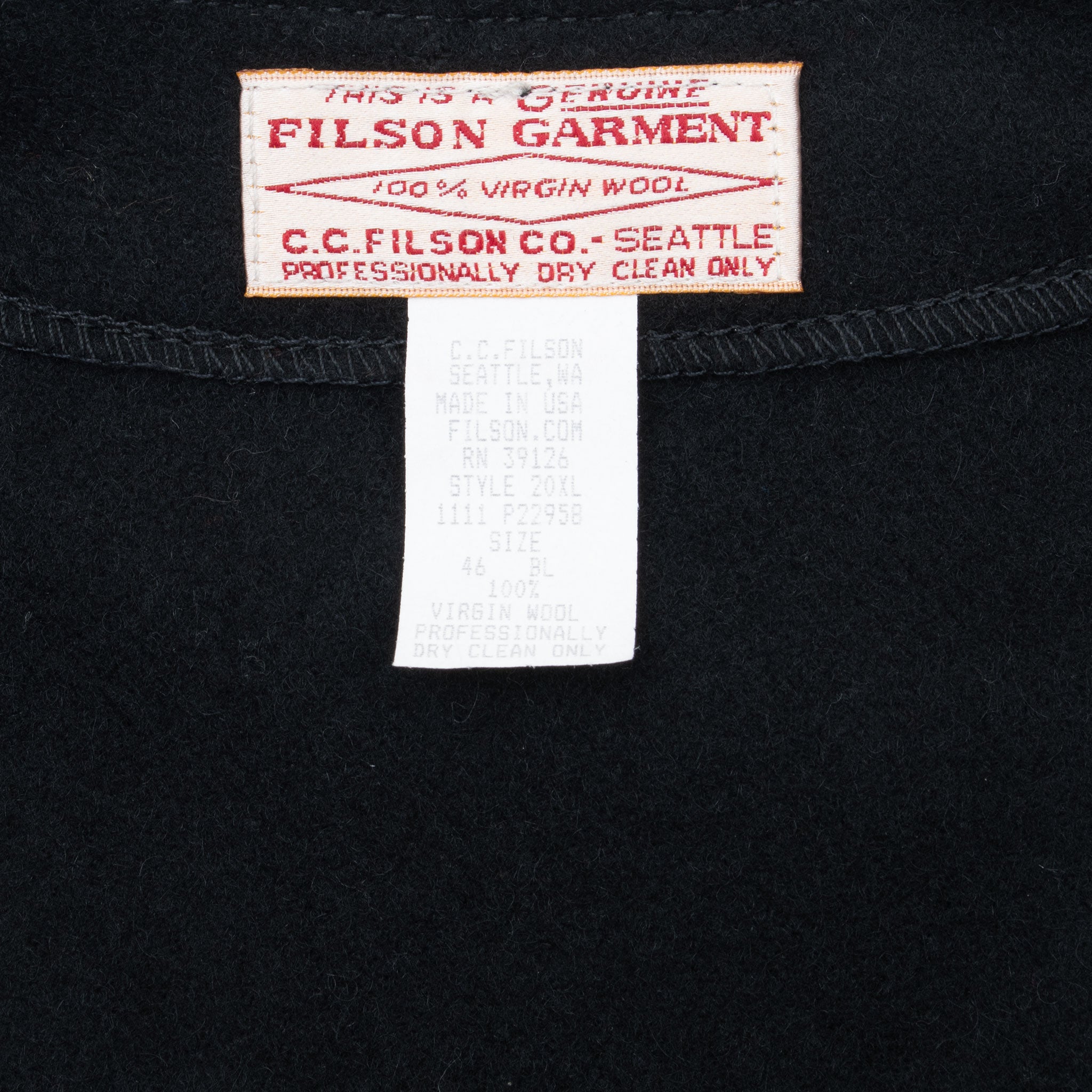 Vintage Cc Filson Black Wool Vest Size 46 2000S Made In Usa