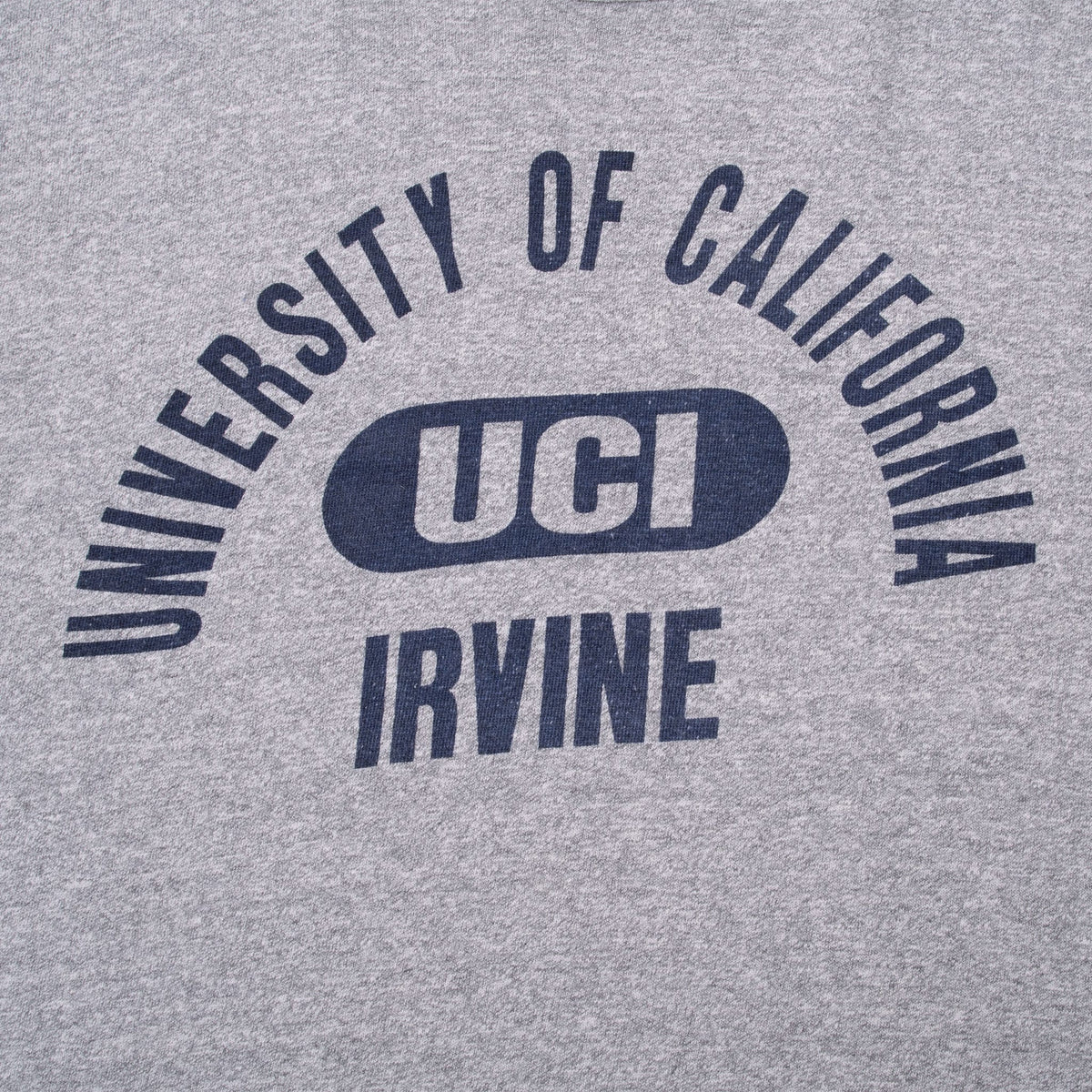 Navy University of California UCI Irvine print detail on heather gray T-shirt