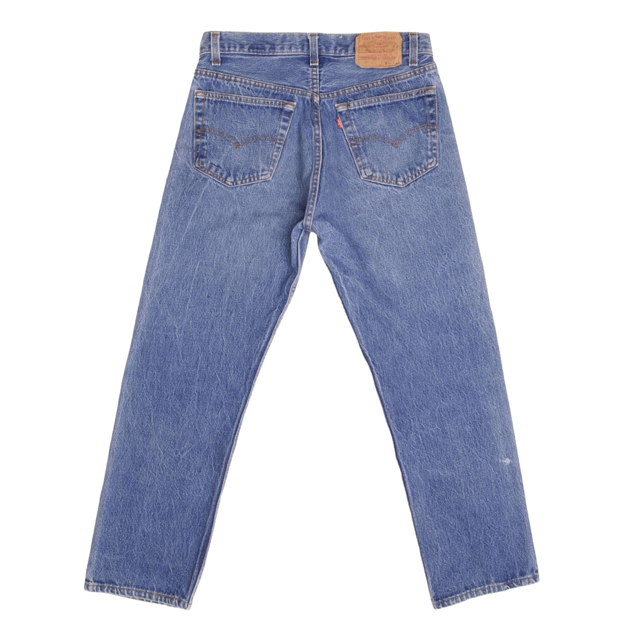 Beautiful Indigo Levis 501 Jeans 1980s Made in USA with Medium Wash With Light Whiskers Size on tag 32X30 Actual Size 30X28 Back Button #552