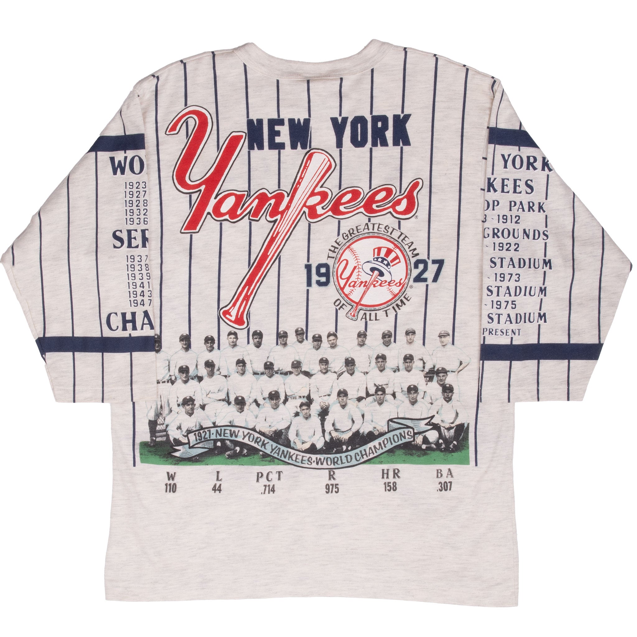 Vintage Mlb New York Yankees All Over Print Tee Shirt 1980S Size Large Made In Usa With Single Stitch Sleeves