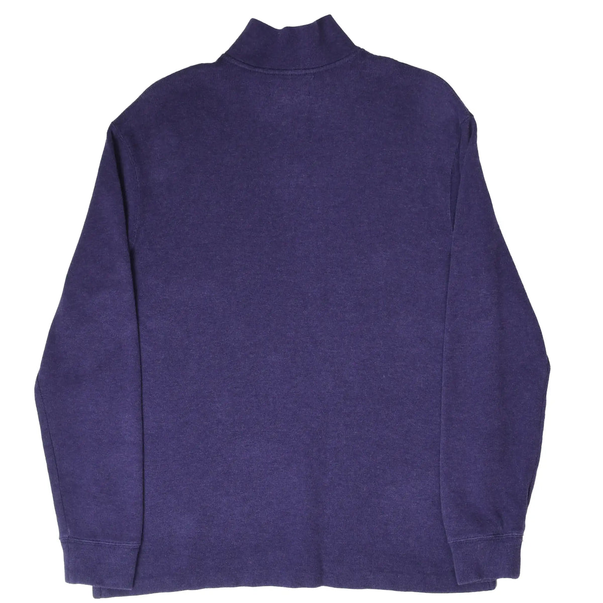 Full back view of purple Polo Ralph Lauren quarter-zip sweater with raised collar