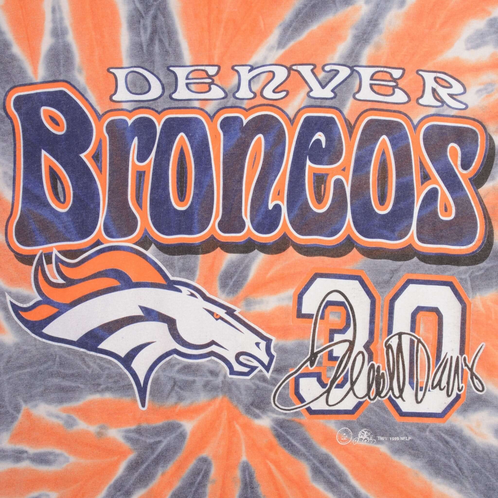 Vintage NFL Denver Broncos Terrell Davis Tie Dye Tee Shirt 1999 Size Small