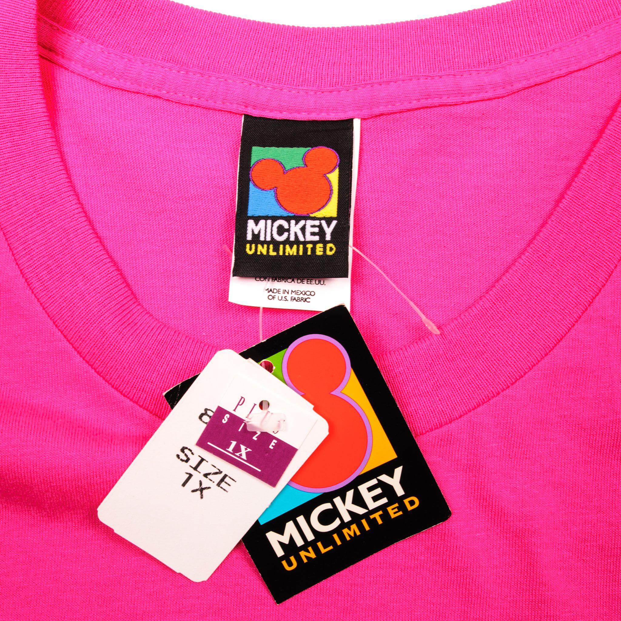Vintage Disney Mickey Mouse Pink Tee Shirt Size XLarge Deadstock With Original Tag.