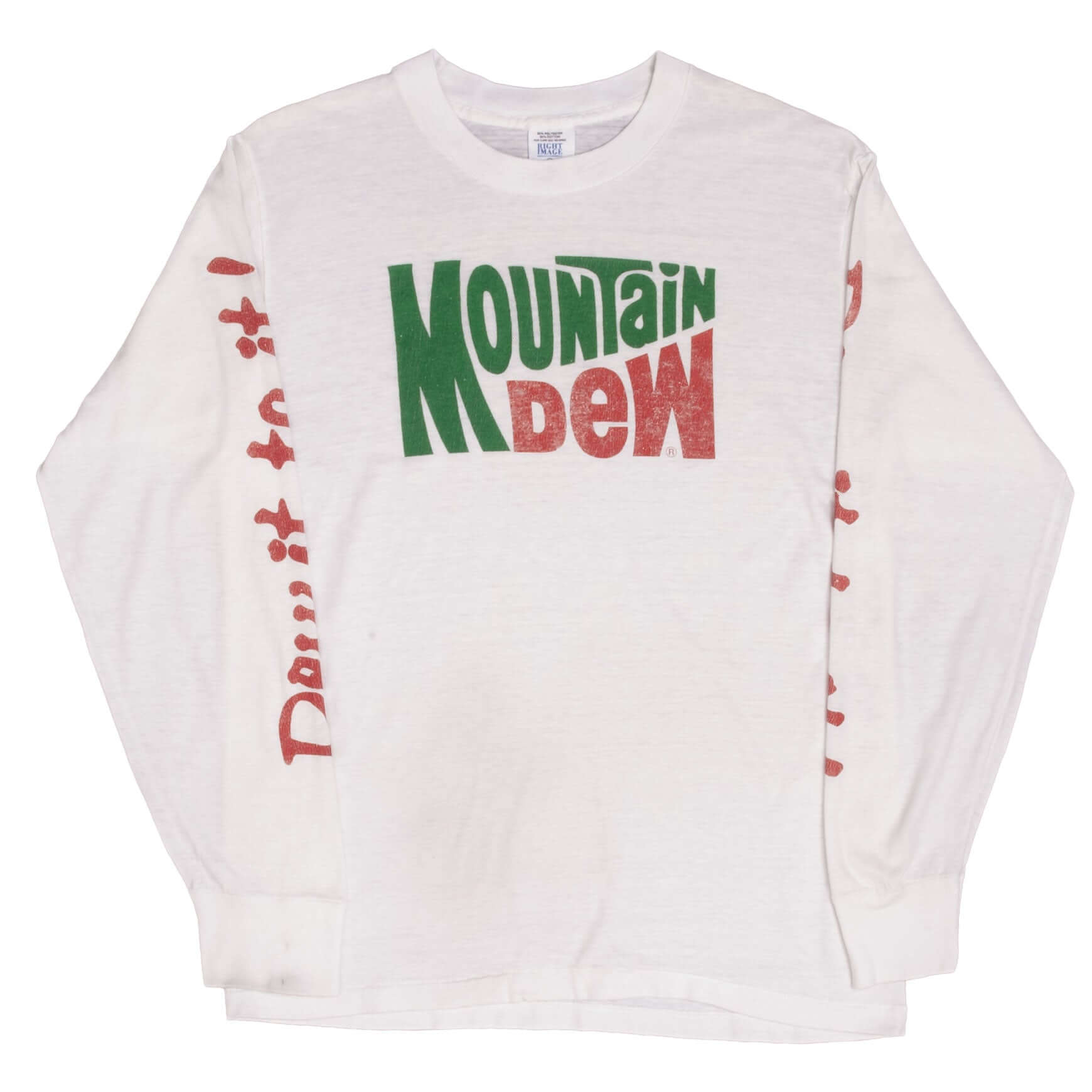 Vintage Moutain Dew Long Sleeve Tee Shirt 1980s Size Medium Made In USA With Single Stitch Sleeves