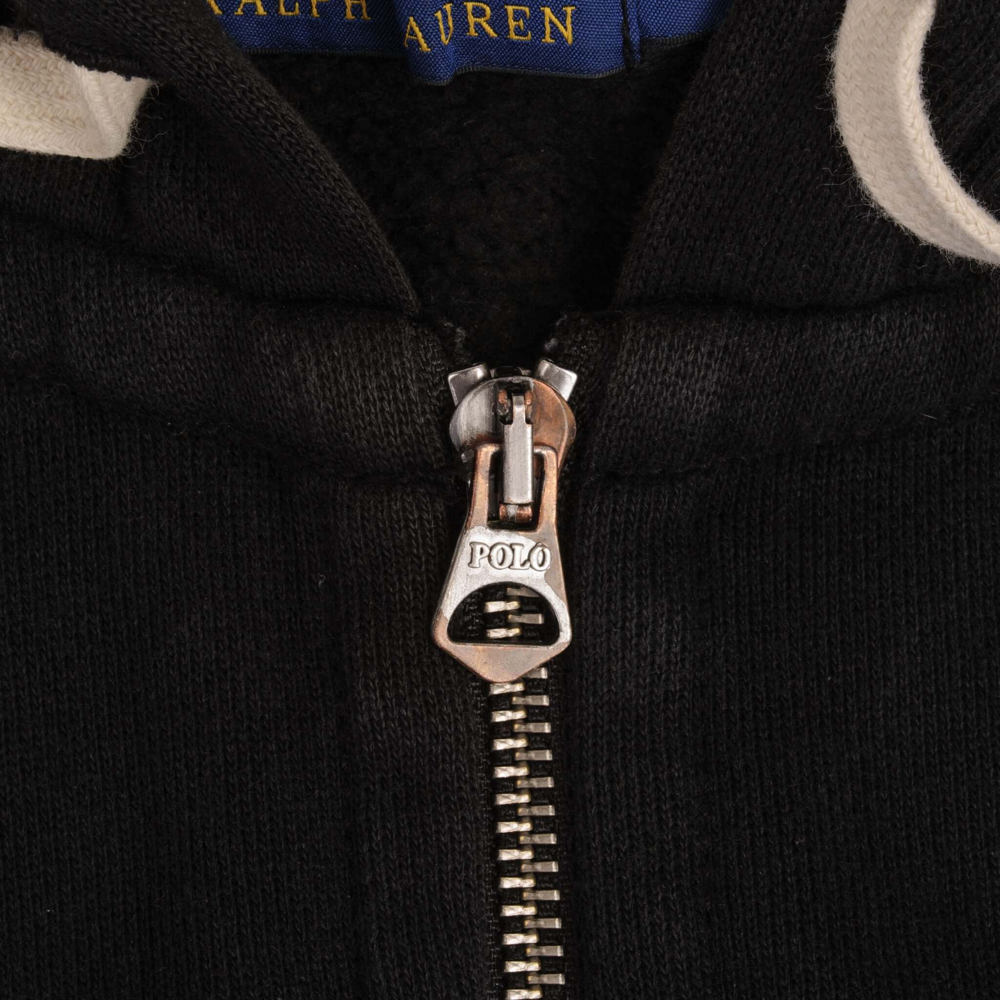 Vintage Ralph Lauren Full Zip Classic Black Hoodie Sweatshirt Size Medium