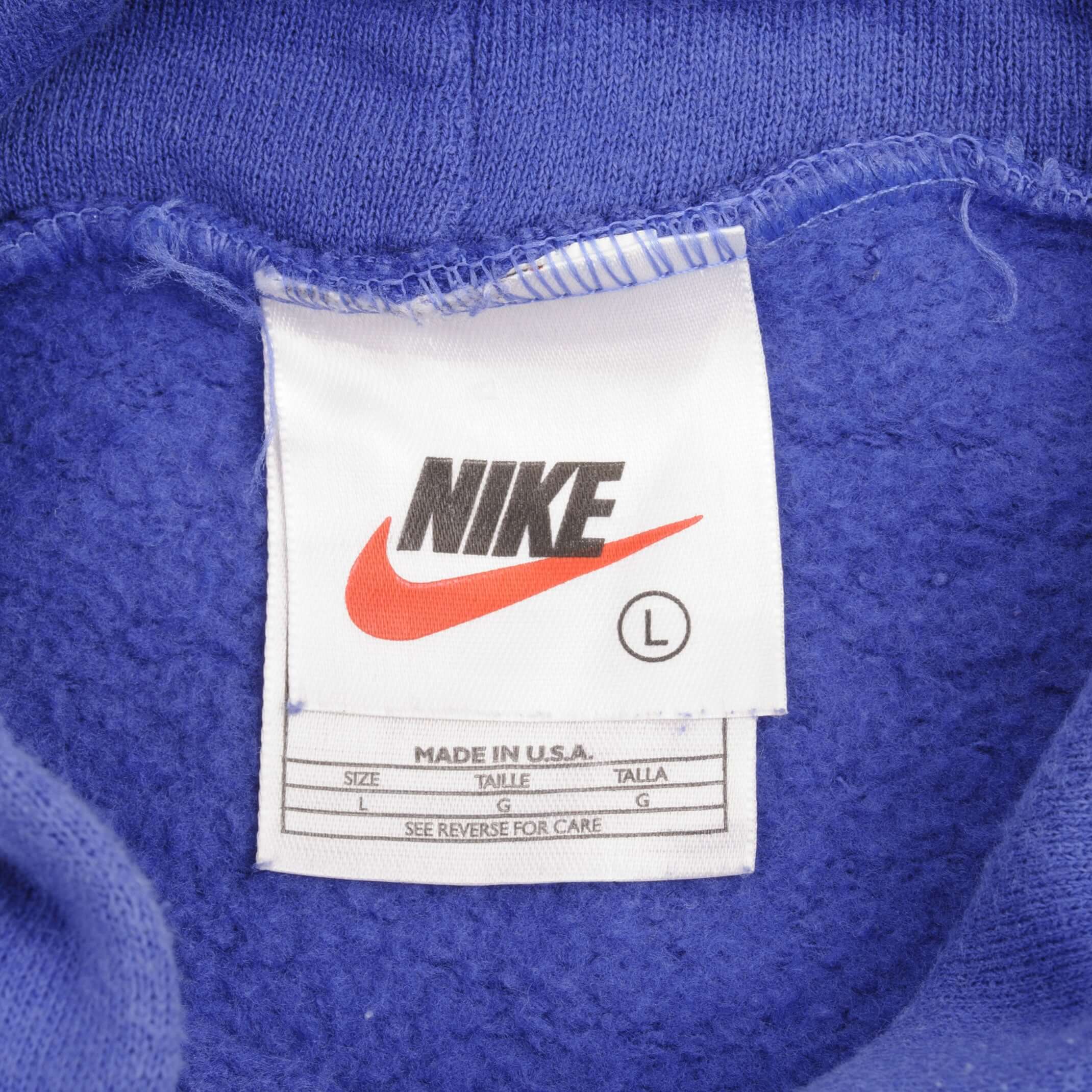 Vintage Nike Classic Swoosh Blue Hoodie Sweatshirt 1990S Size Medium Made In USA