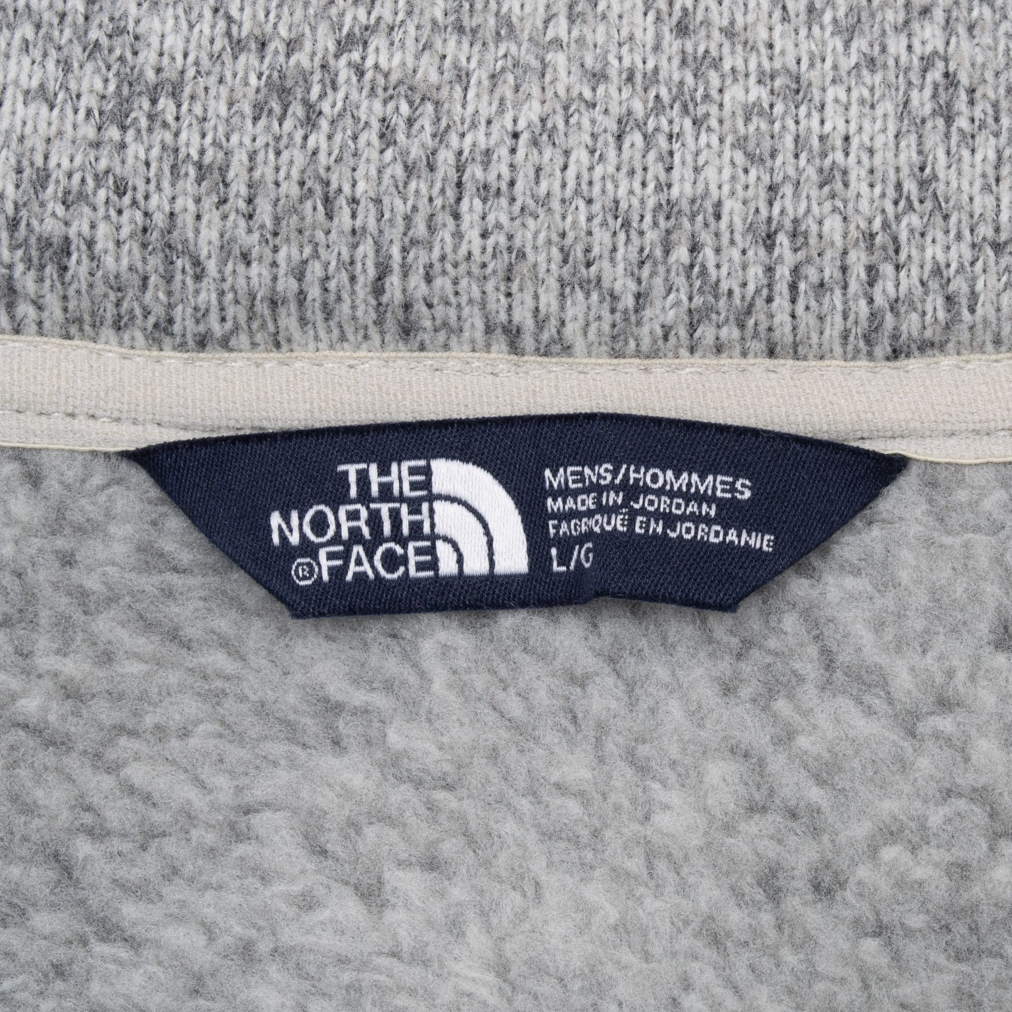 The North Face men's size large neck label inside grey Gordon Lyons jacket
