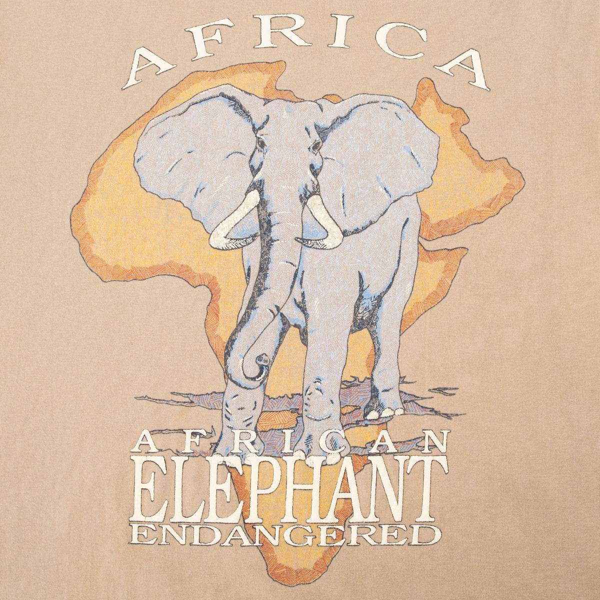 African elephant graphic with Africa map and Endangered text